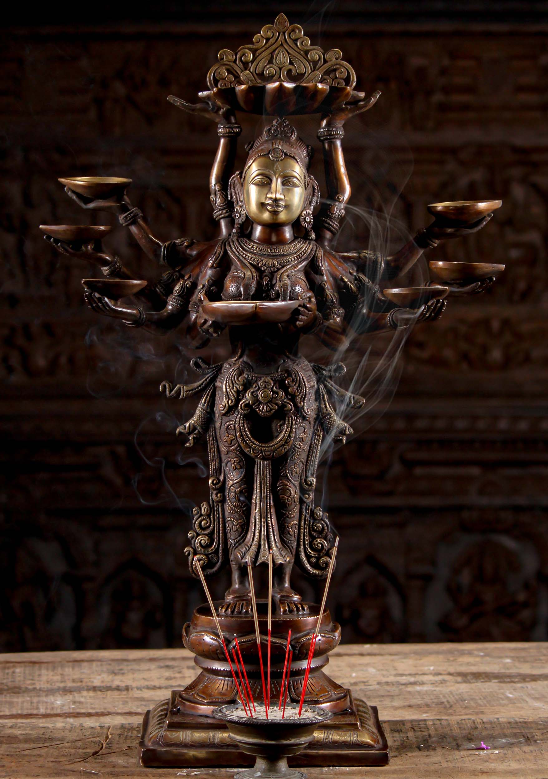 Brass Deepa Lakshmi with 10 Arms 27"