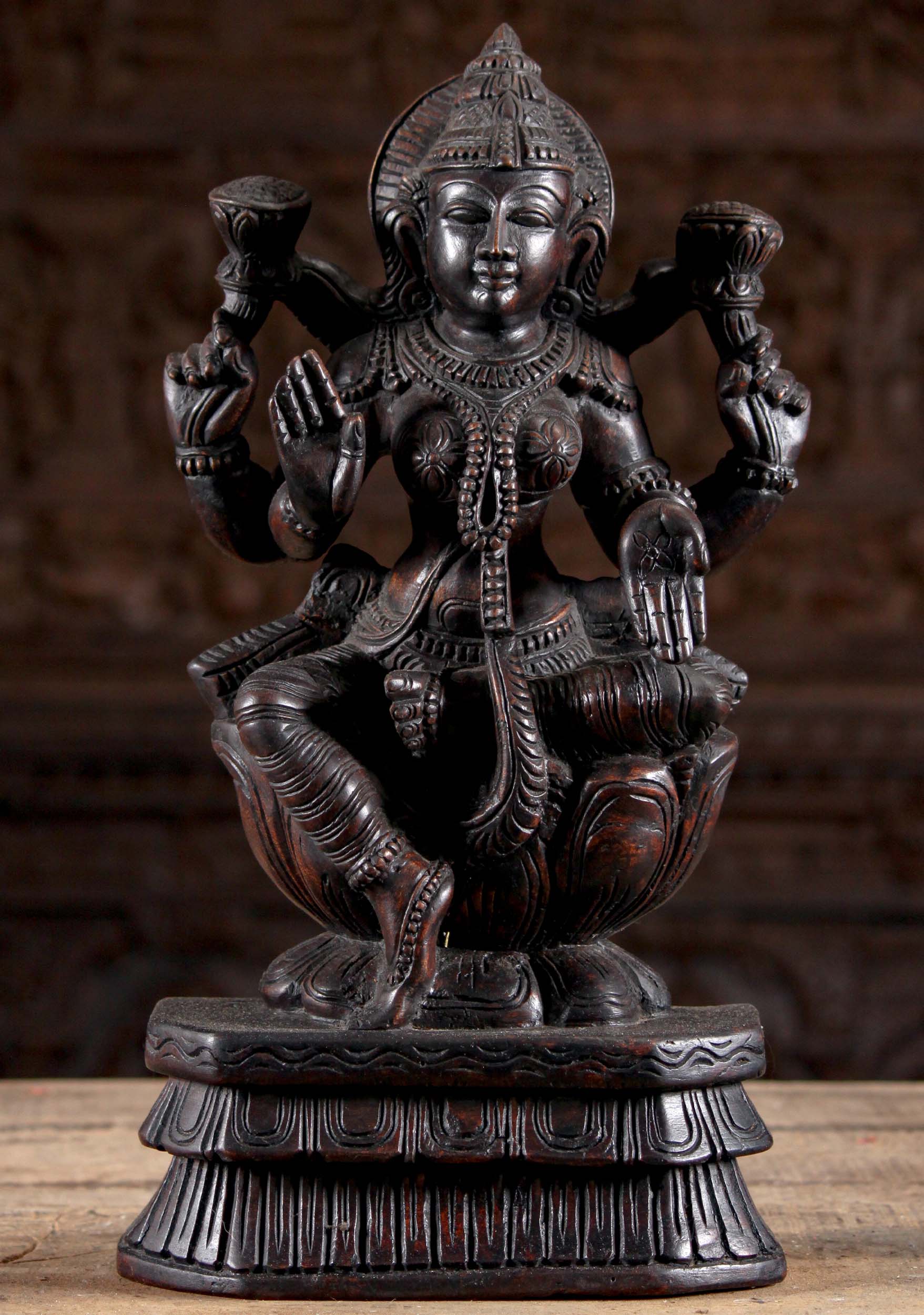 Wood Lalitasana Lakshmi Goddess Statue 18"