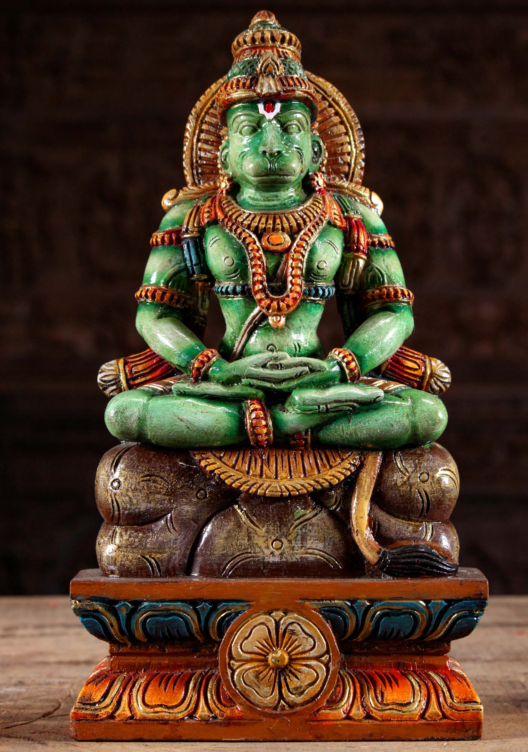 Wood Hanuman Meditating on a Mountain 18"