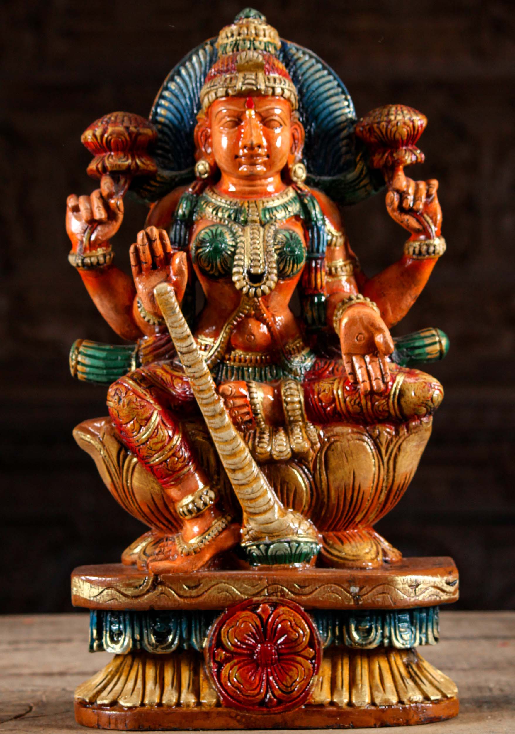 Wooden Lakshmi Sculpture Granting Boons 18"