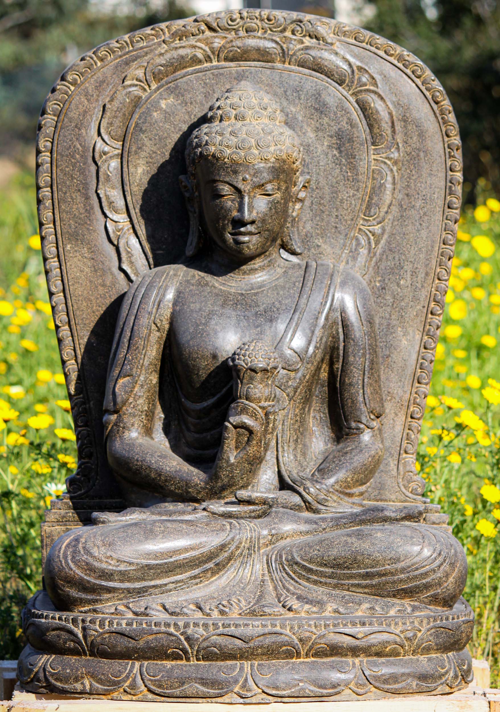 Stone Buddha Flower Sermon Statue 42"