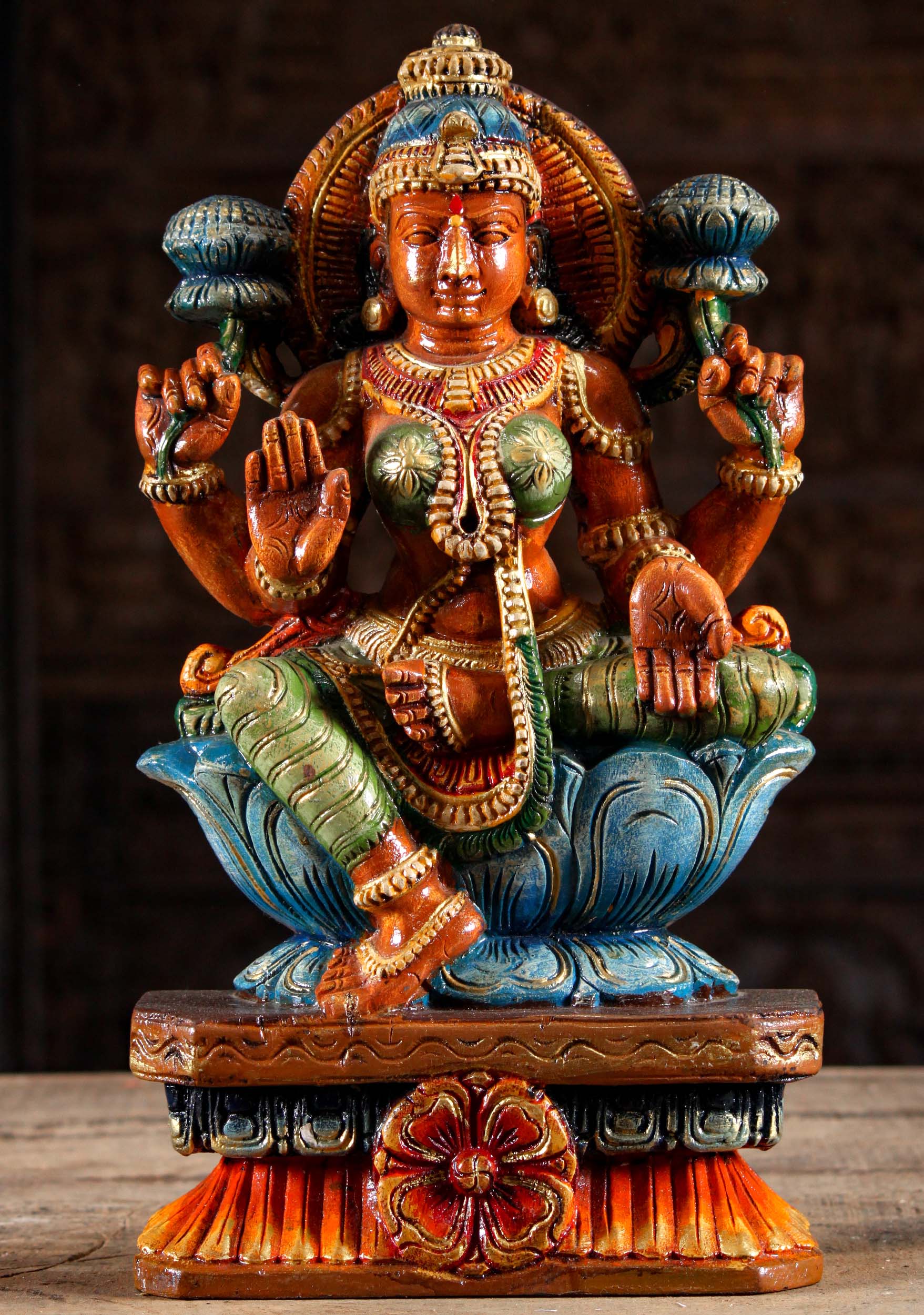 Wooden Painted Lakshmi Sculpture 18"