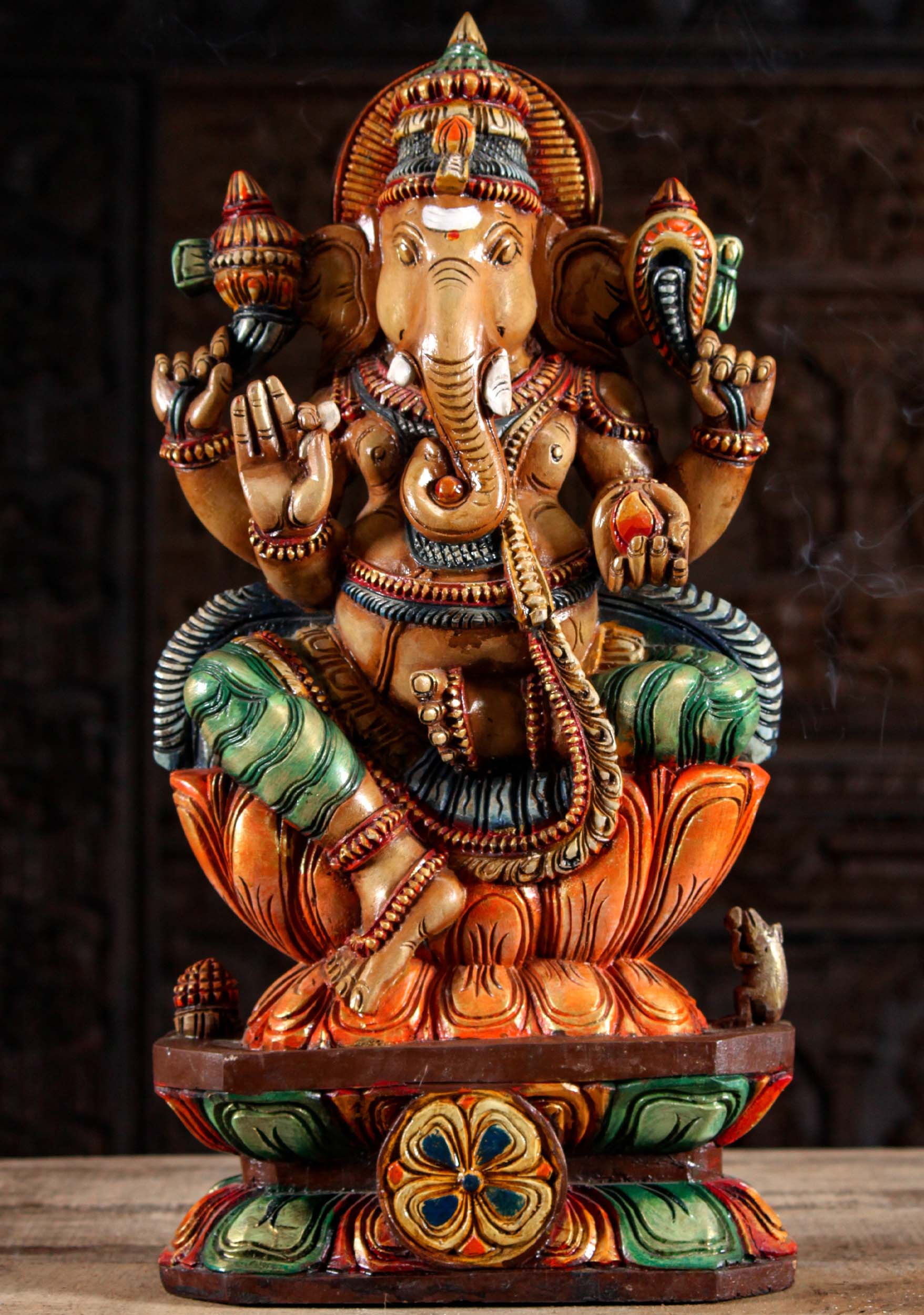 Painted Wooden Ganesha Statue 24"