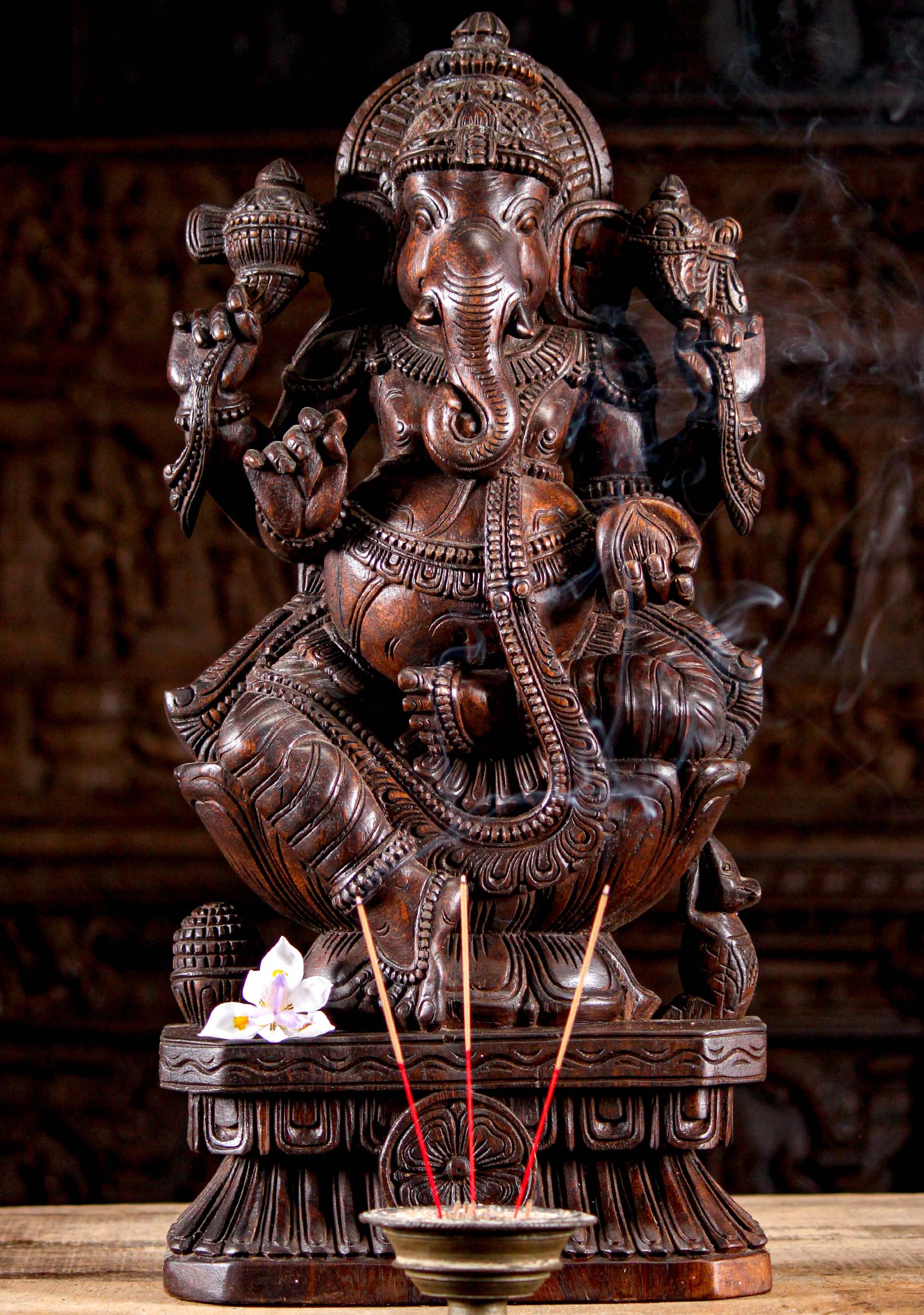 Seated Wood Ganesh Statue 24"