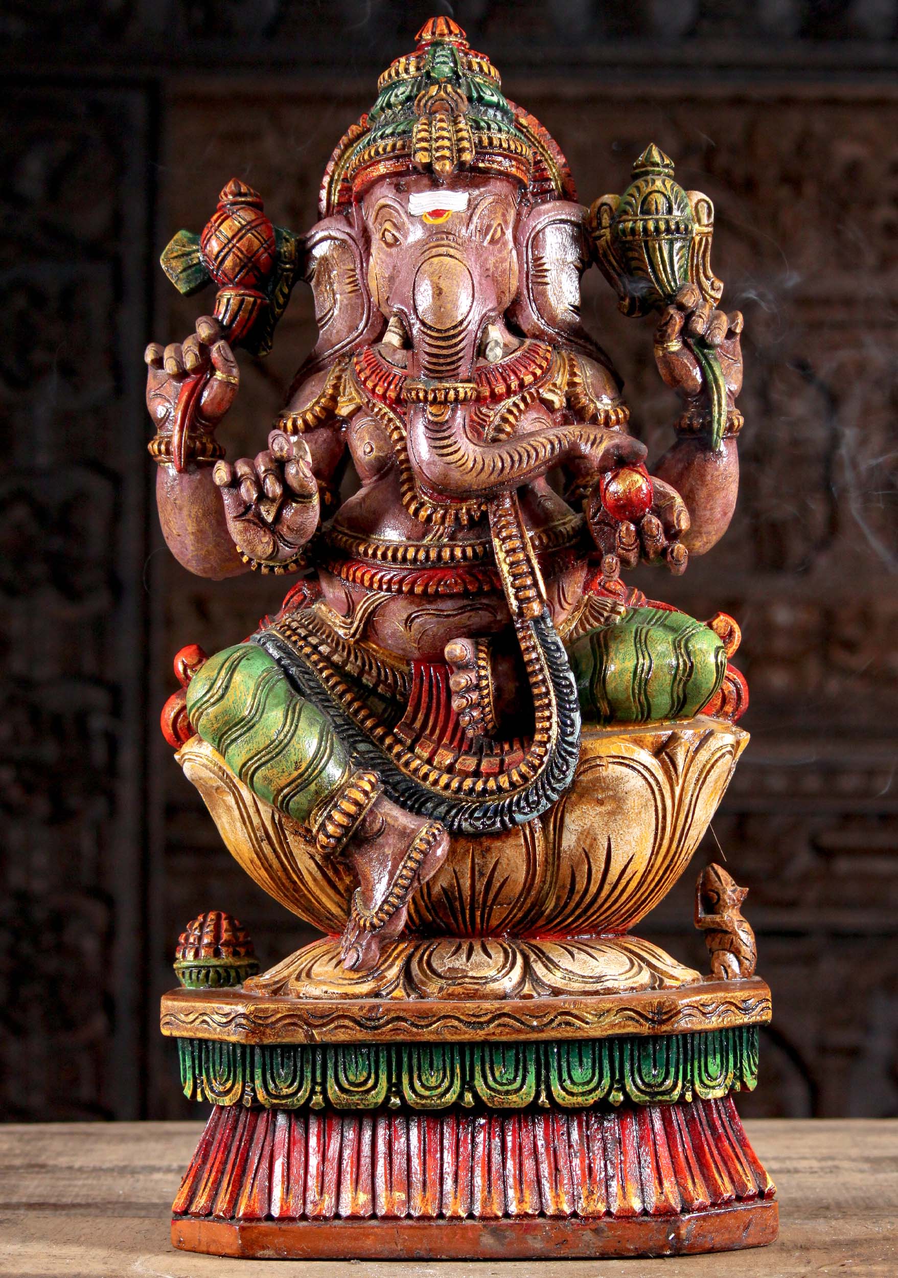 Neem Wood Painted Ganesh Statue 24"