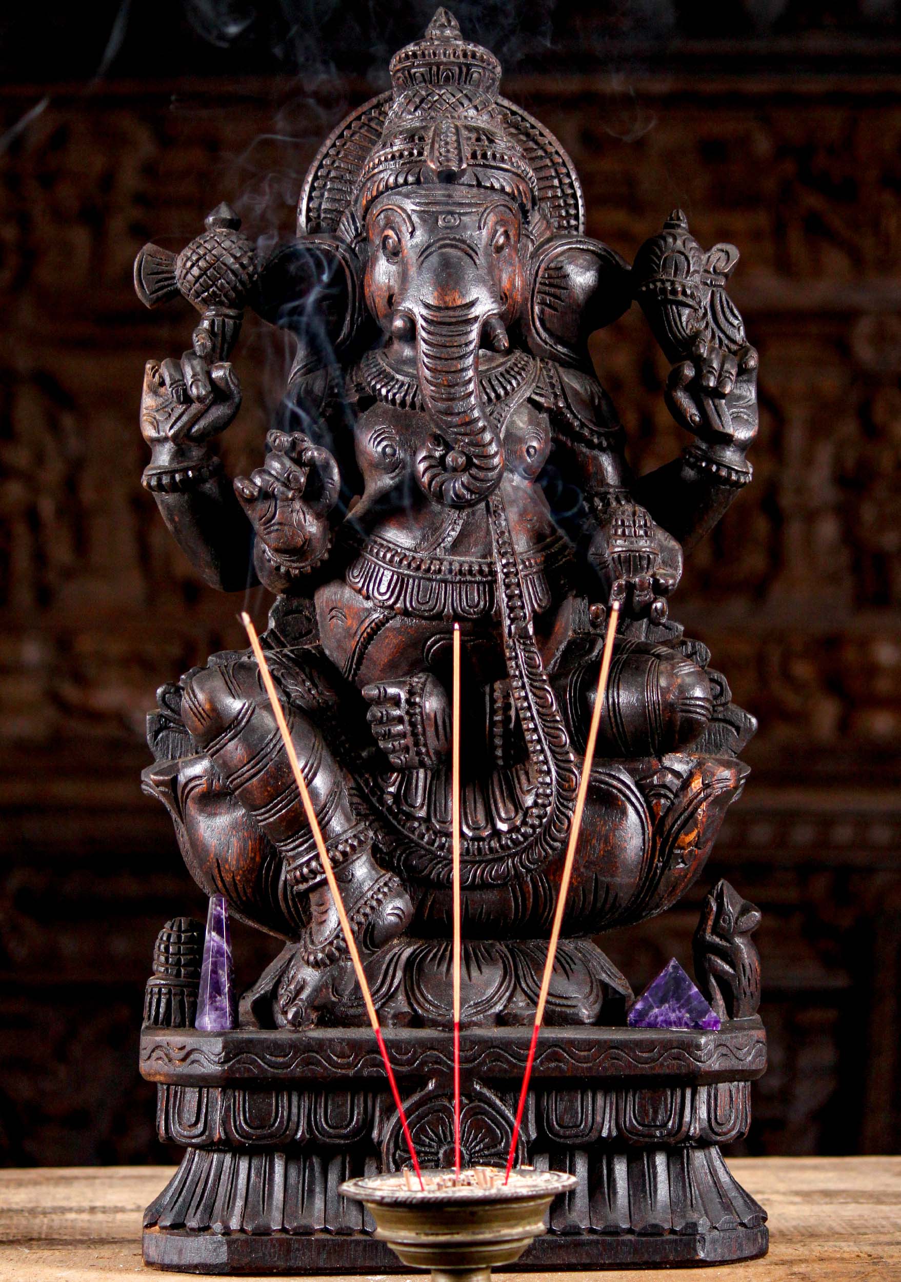 Wood Ganesha with Mango Carving 24"