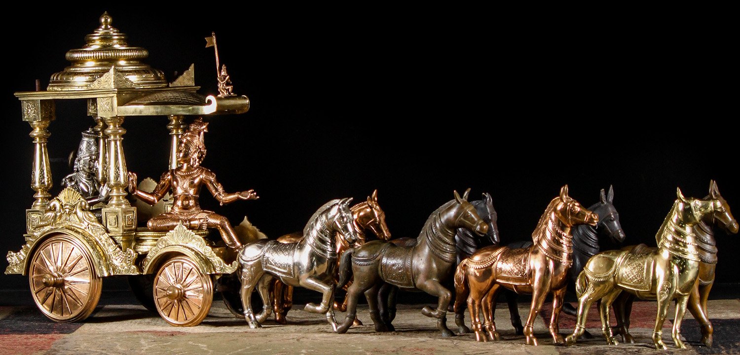 Bronze Krishna, Arjuna, Chariot with 8 Horses