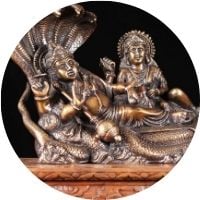 Brass Statue of Lord Vishnu reclining on Ananta Shesha holding a club