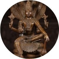 Bronze Statue of Lord Vishnu Seated holding up a conch in one hand