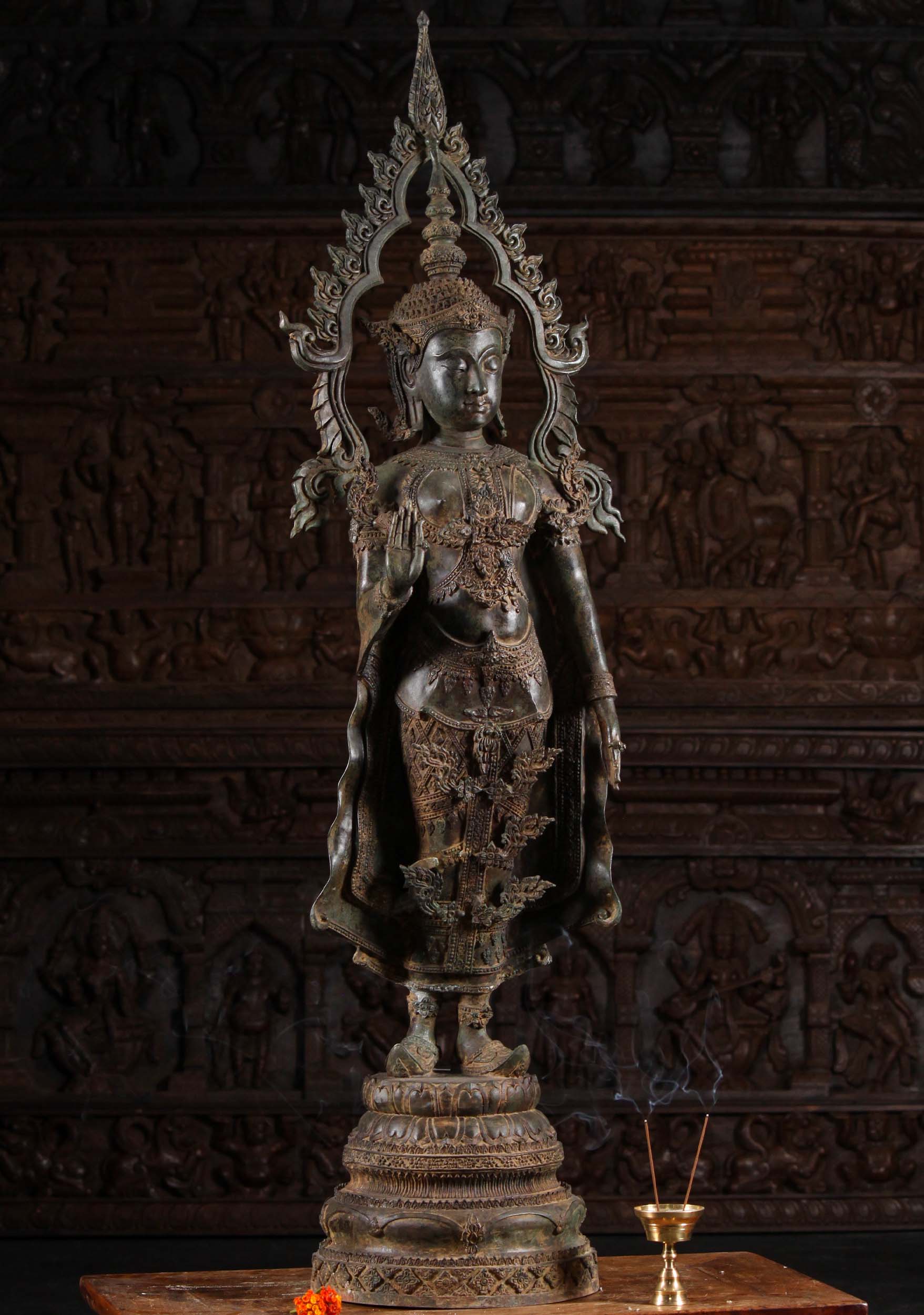 Tall Brass Royal Walking Buddha Sculpture with Beautiful Thai Style ...