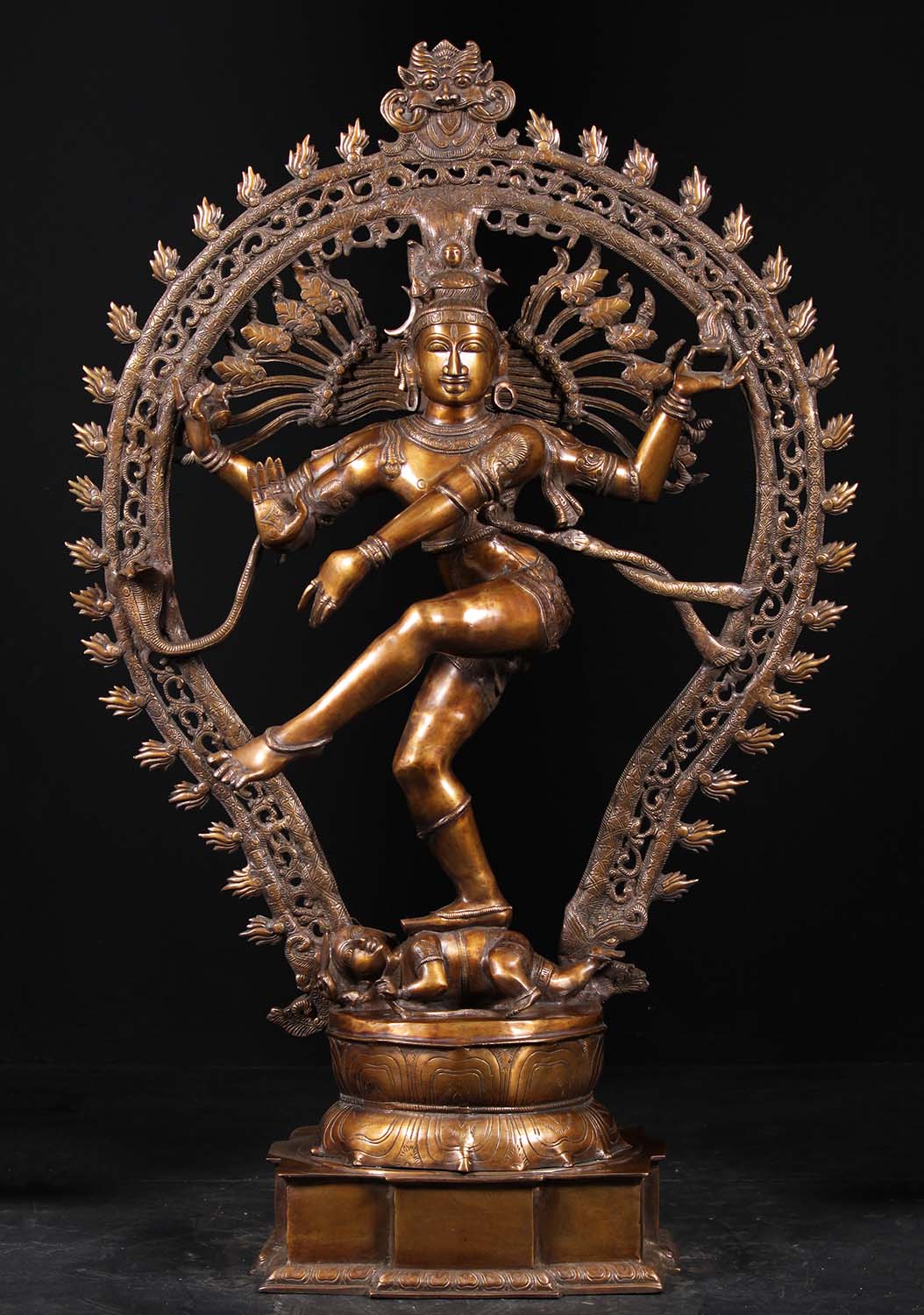 Large Brass Dancing Shiva as Nataraja the Hindu God of Destruction & Creation in Oval Arch 56"