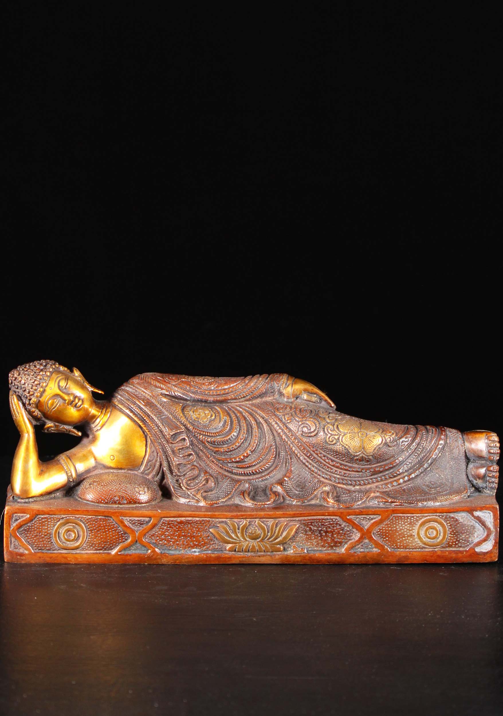 SOLD Buddha Brass Reclining Sculpture 12.5