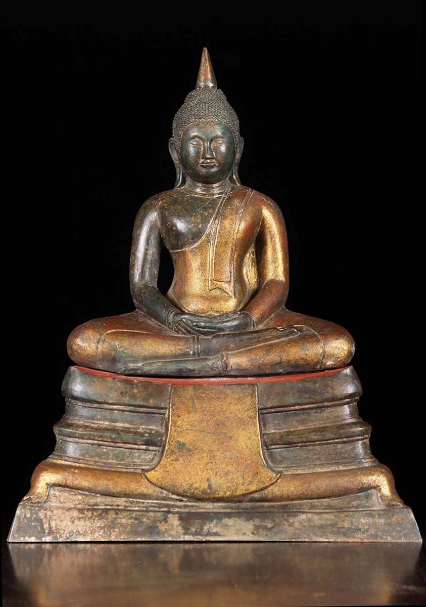 Brass Sonthon Buddha Statue From Wat Sontorn Temple in Thailand in Meditation Pose 21"