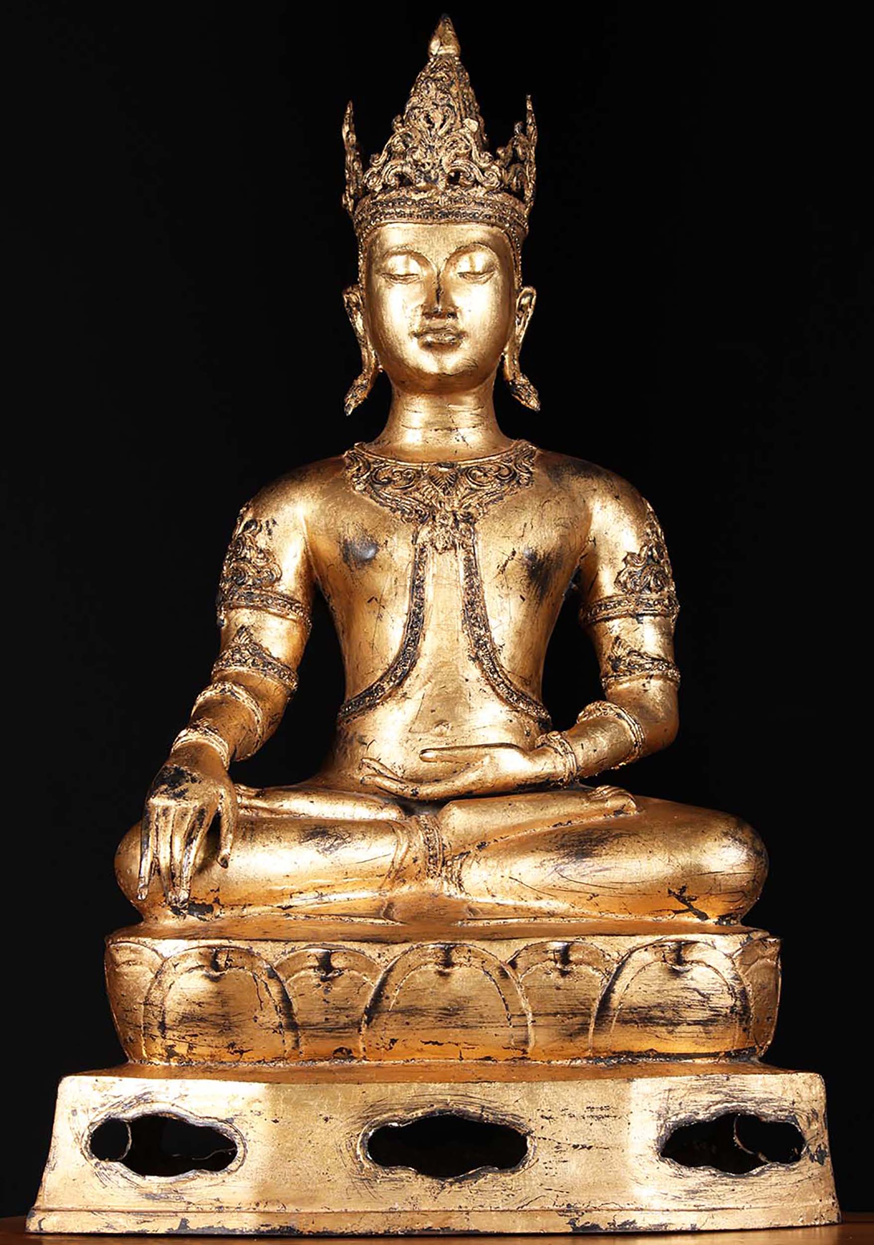 Brass Thai Royal Buddha Statue Wearing Crown & Jewelery in the Earth ...