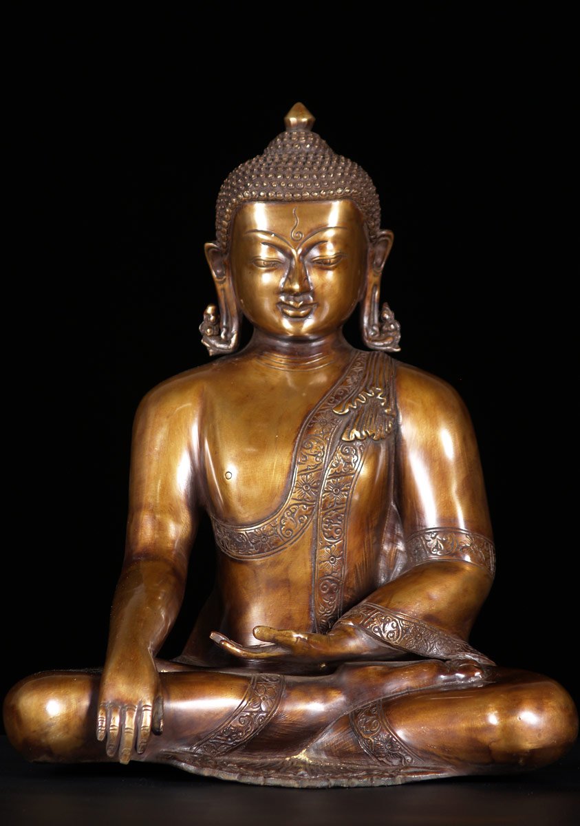 Indian Buddha Statue with 3rd Eye & Earrings in Earth Touching Position  15"