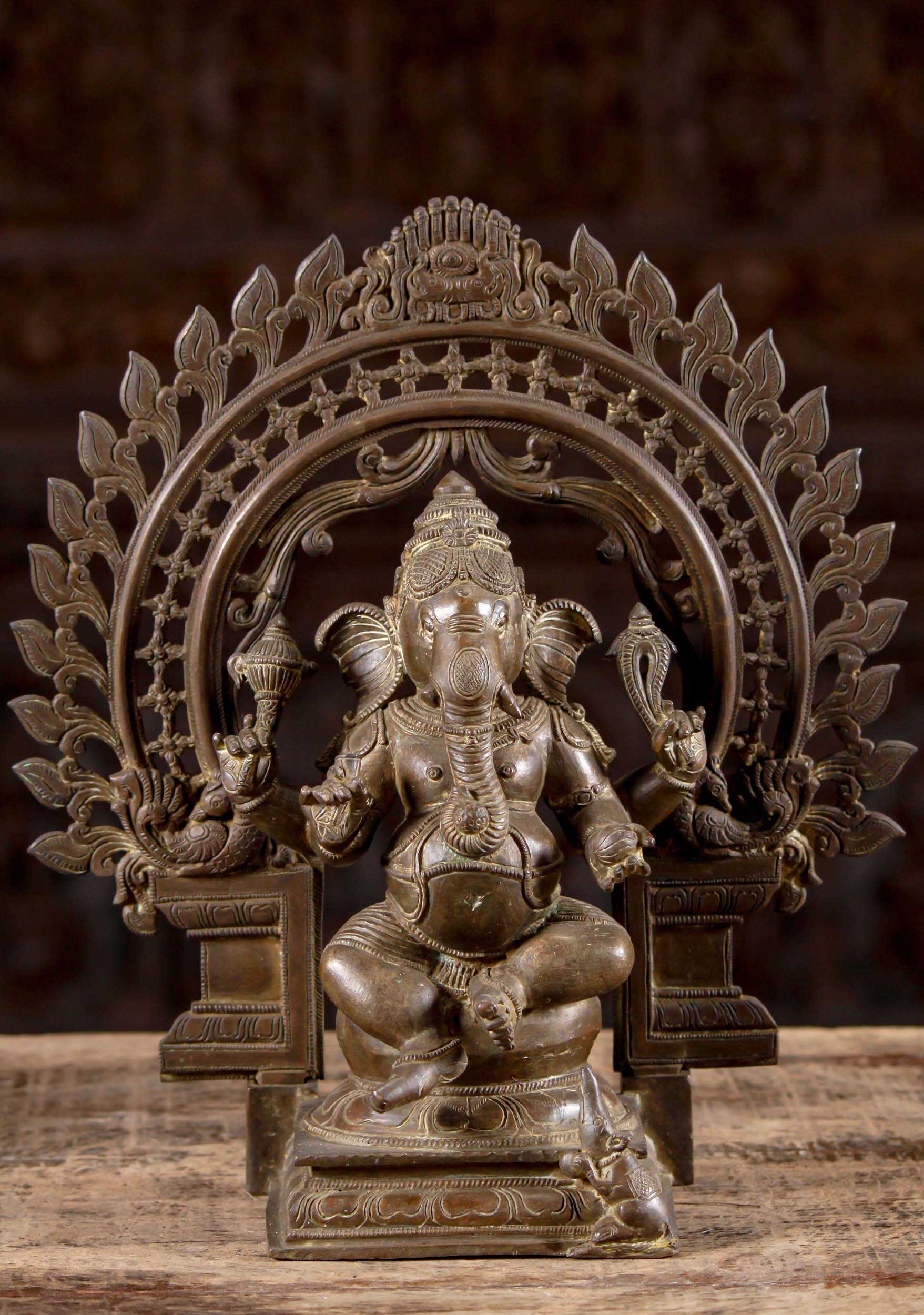 Bronze Ganesh Statue with Arch 13"