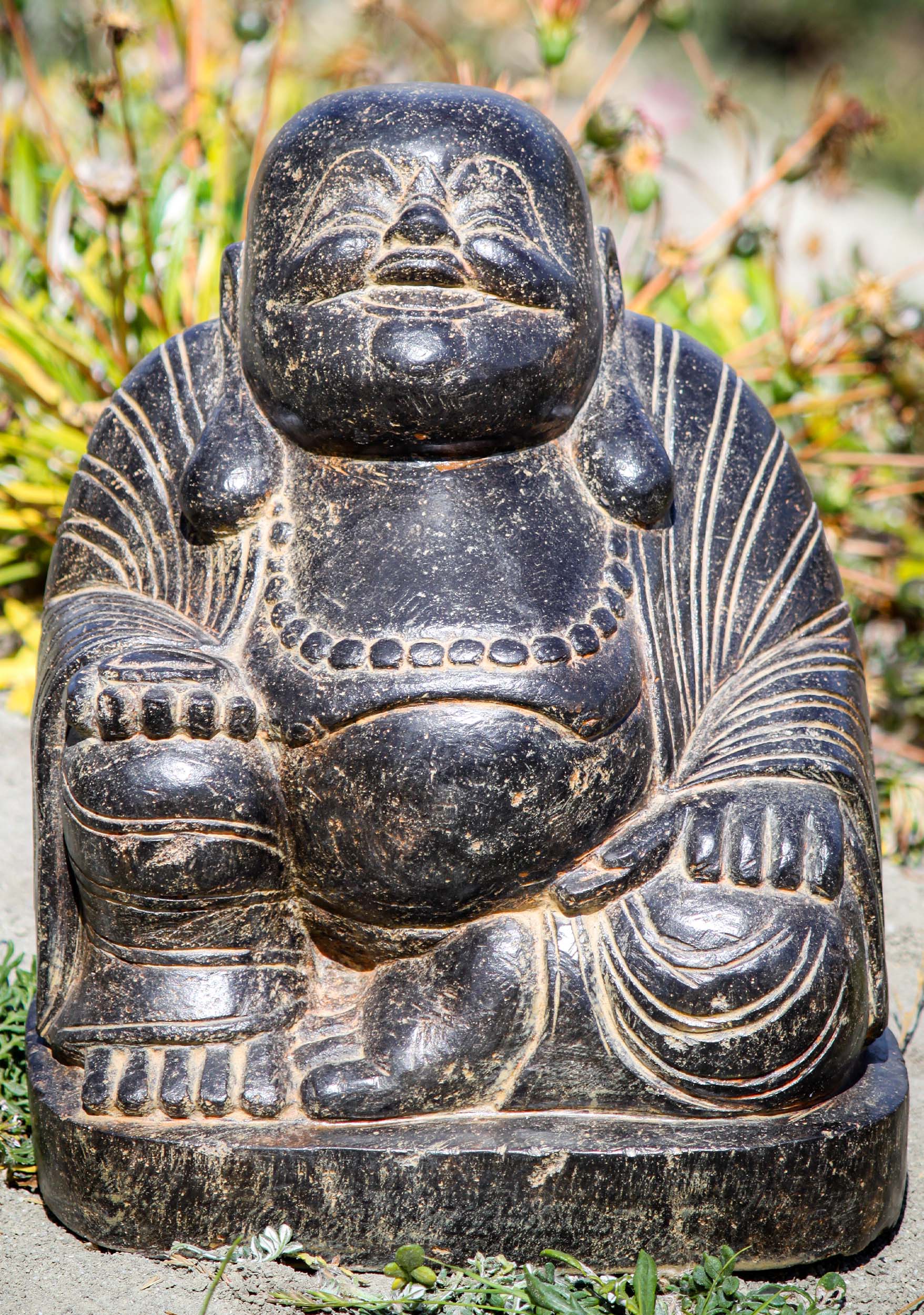 Stone Fat & Happy Garden Buddha of Wealth Sculpture Perfect in Any Weather 13.5"