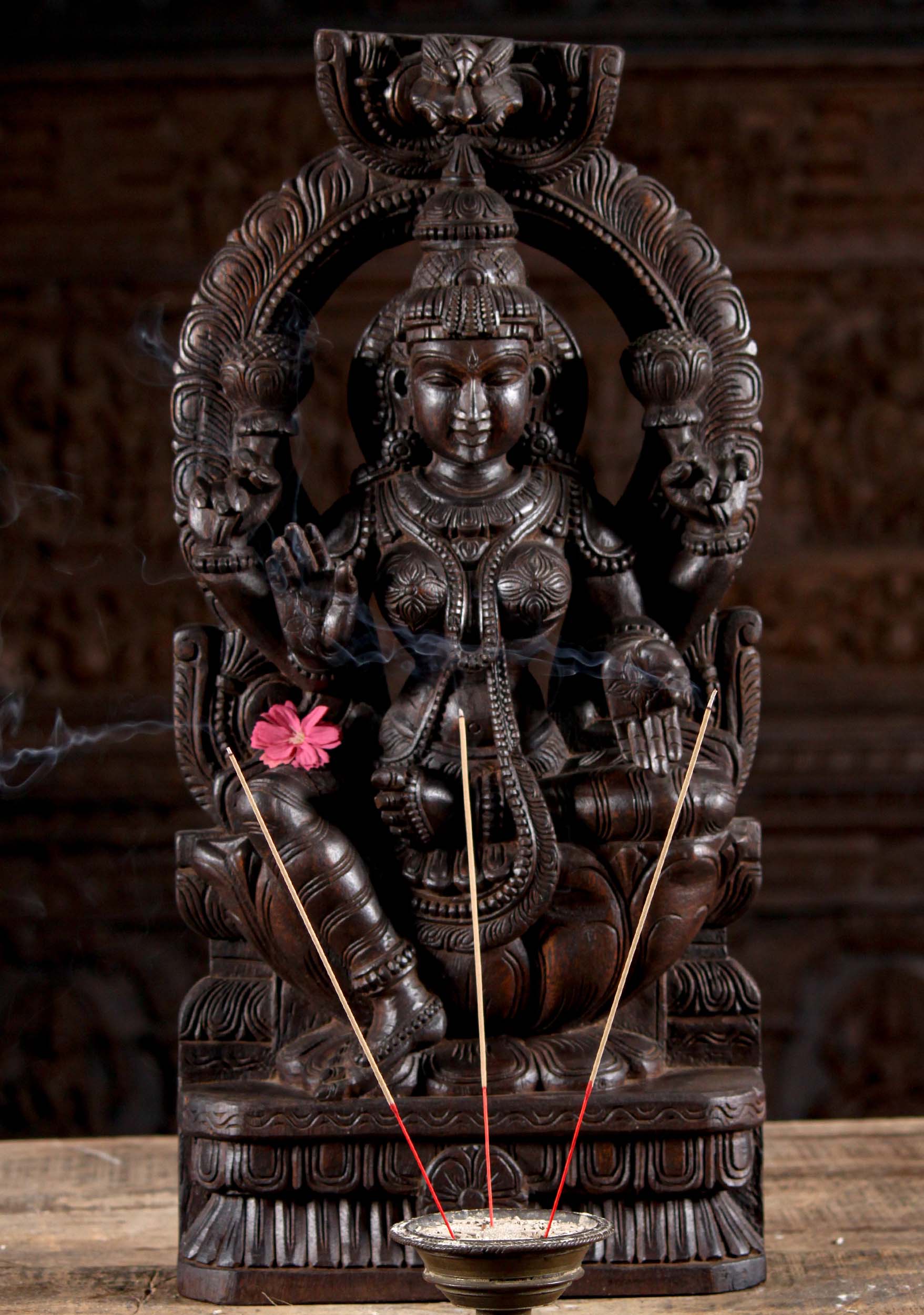 Wood Lakshmi Statue with Mahakala Arch 24"