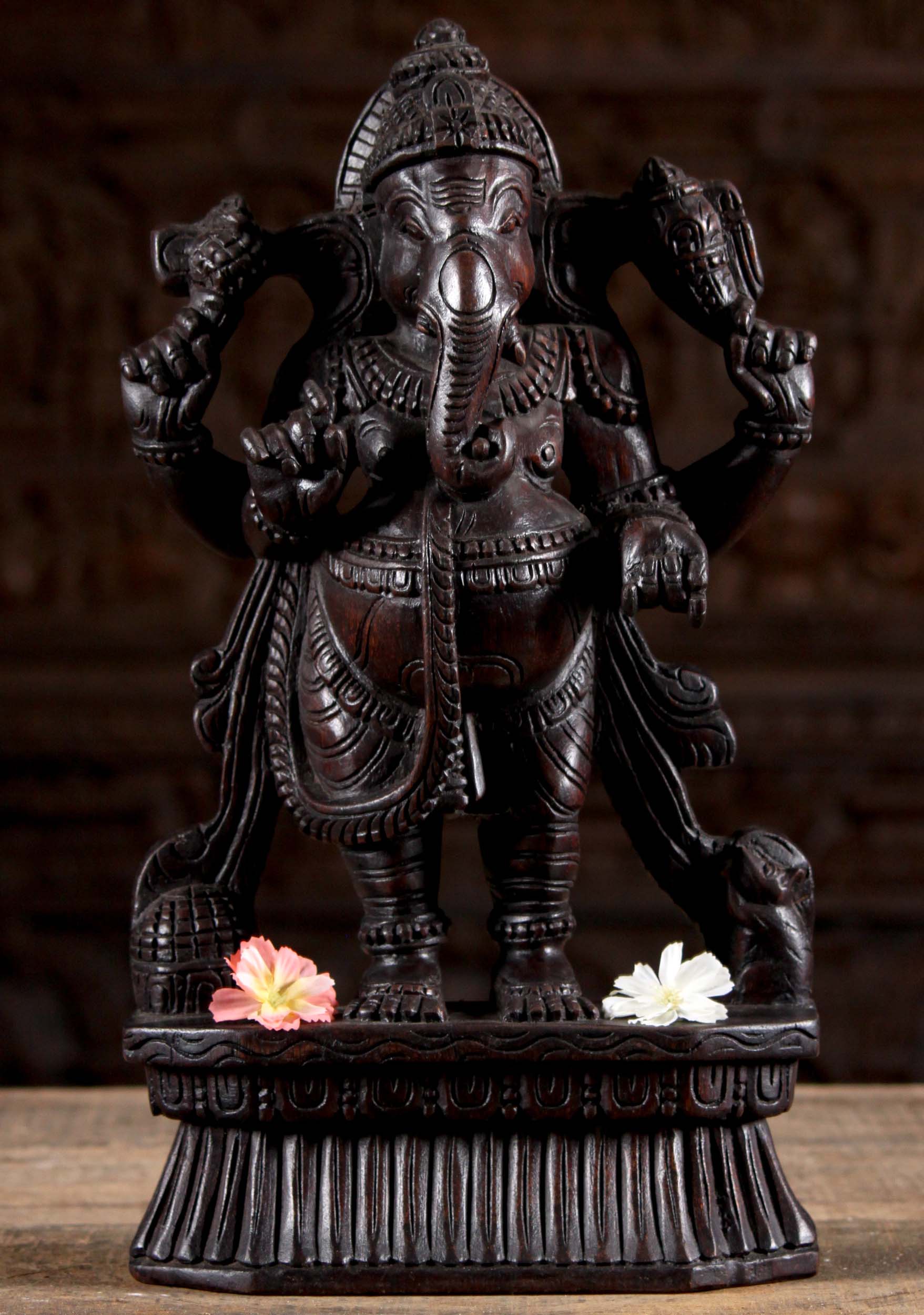 Wooden Standing Ganesha Holding Tusk 18"