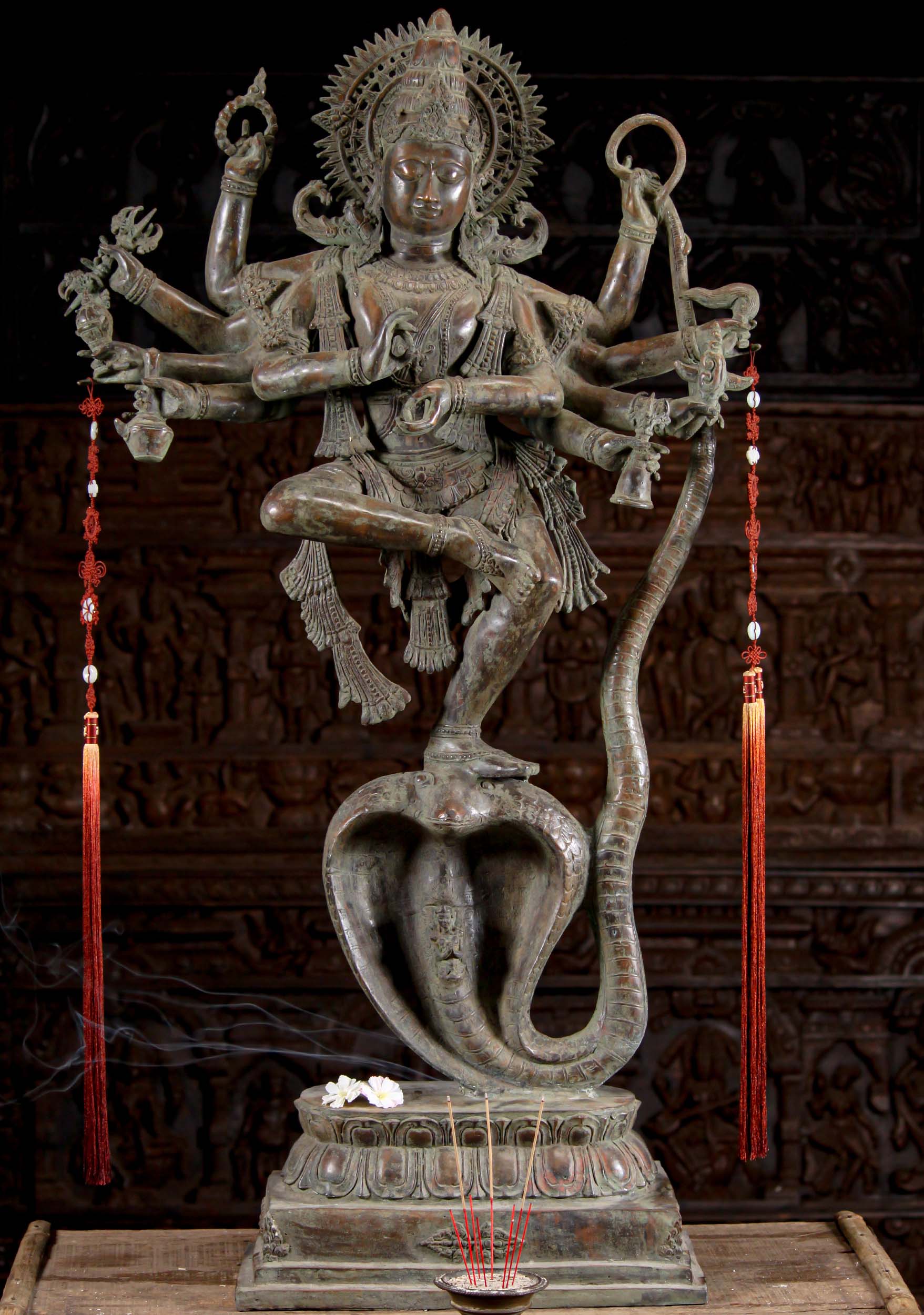 Large Brass Dancing Krishna on Kaliya 50"