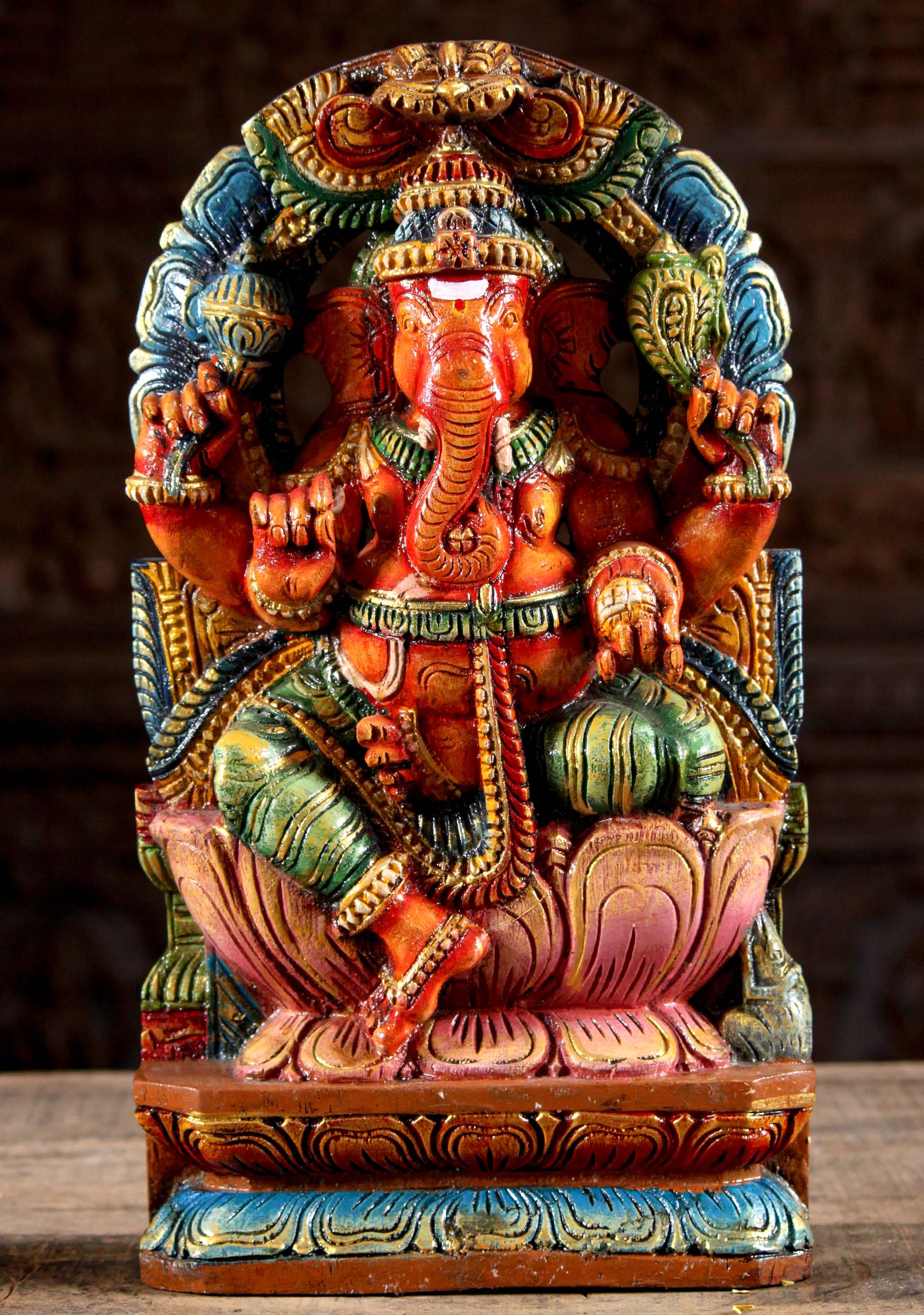 Wooden Painted Ganesh with Arch 18"