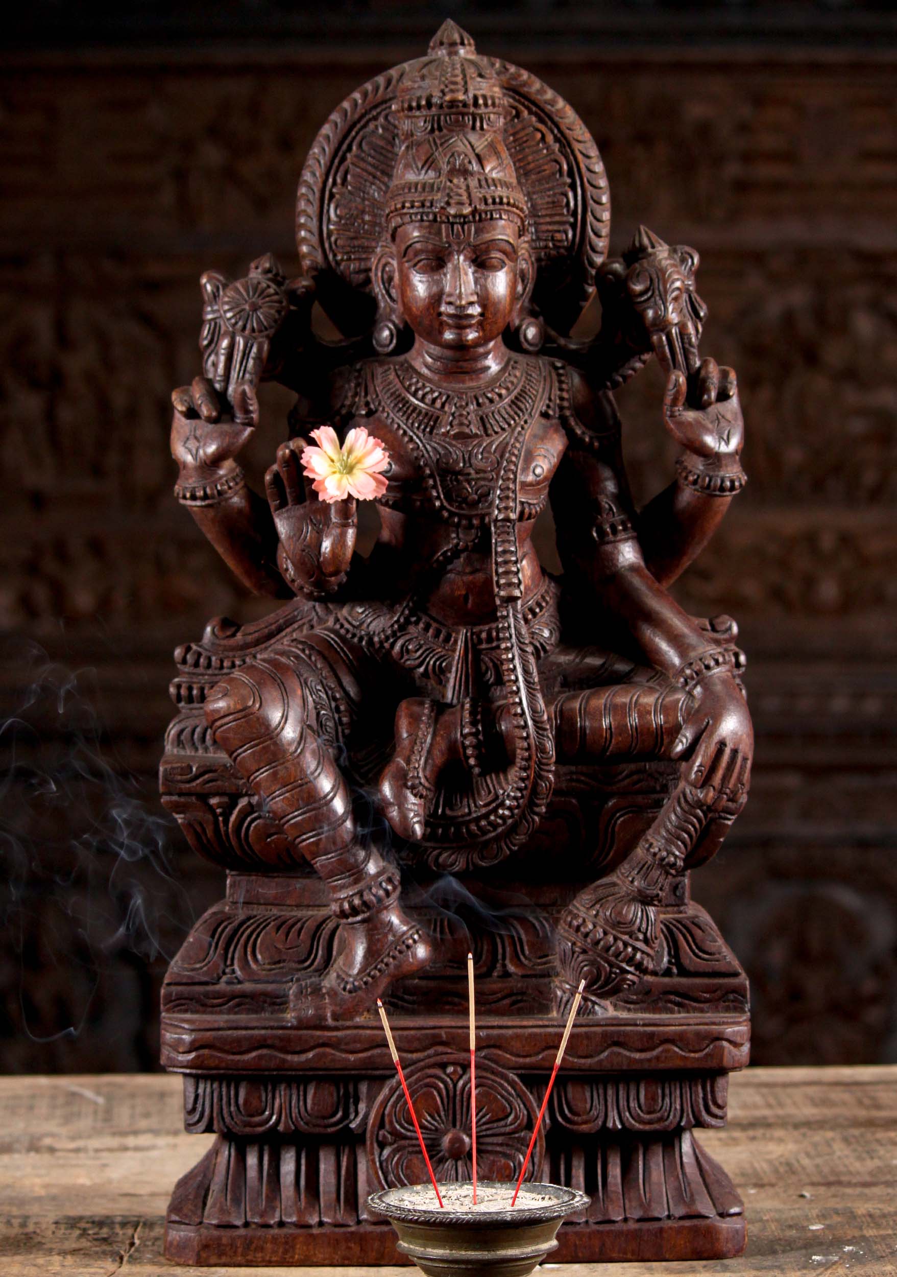 Wood Seated Vishnu with Club 24"