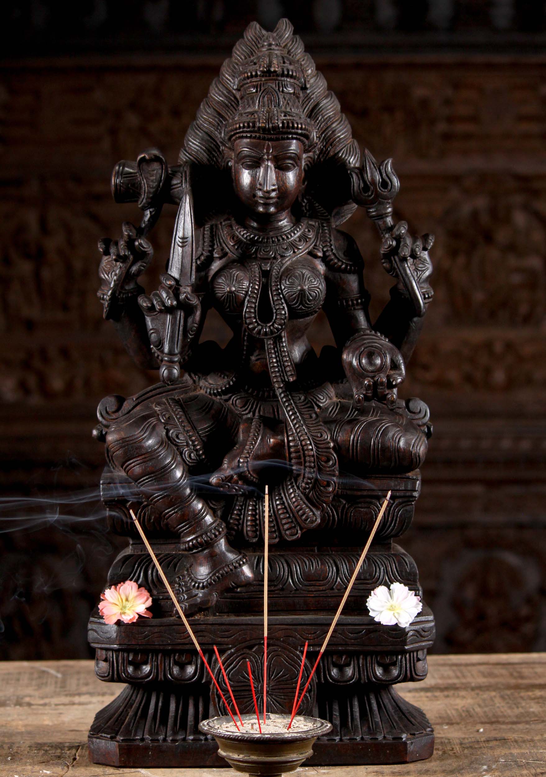 Wood Shakti Statue on Double Lotus Base 24"