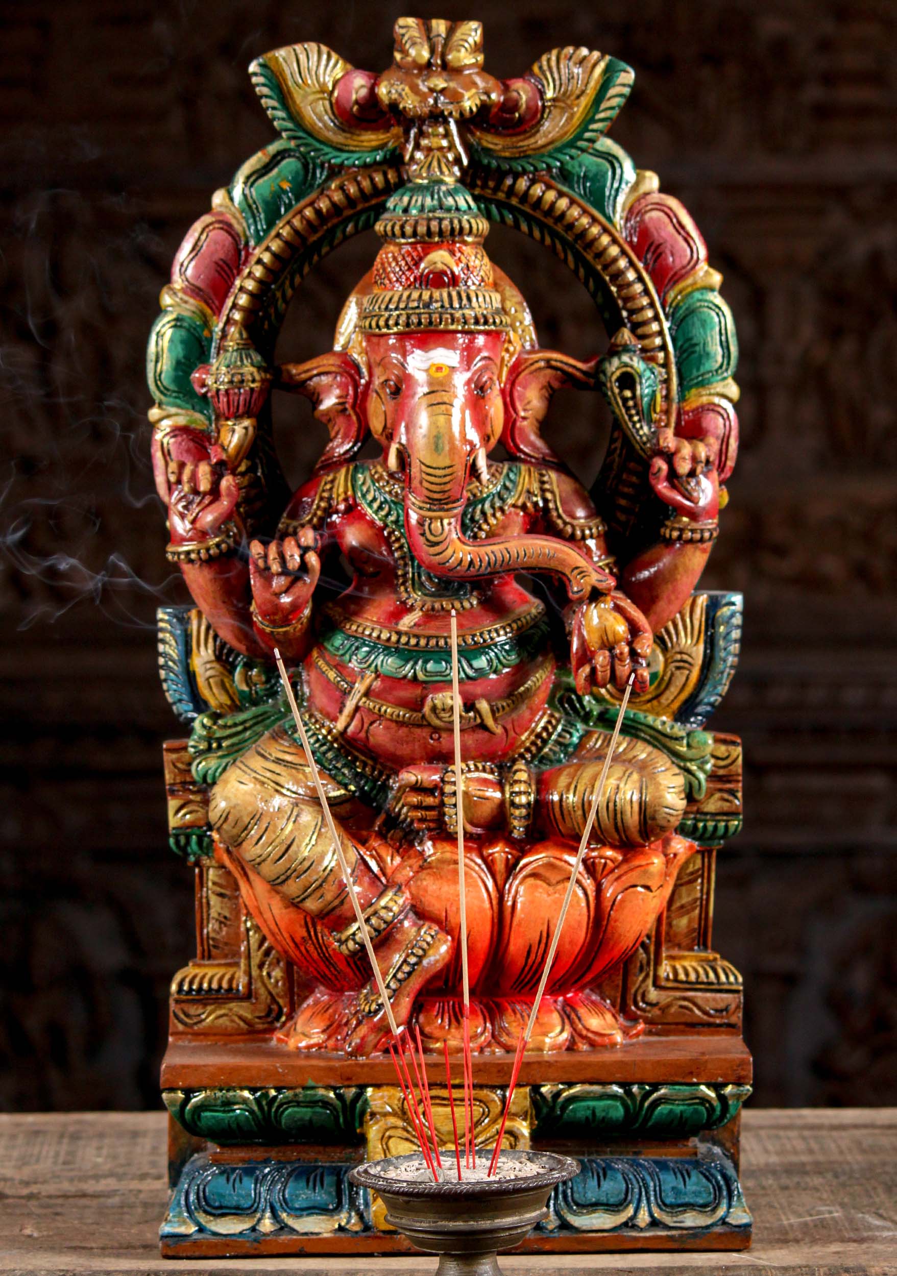 Wooden Painted Ganesh with Arch 24"