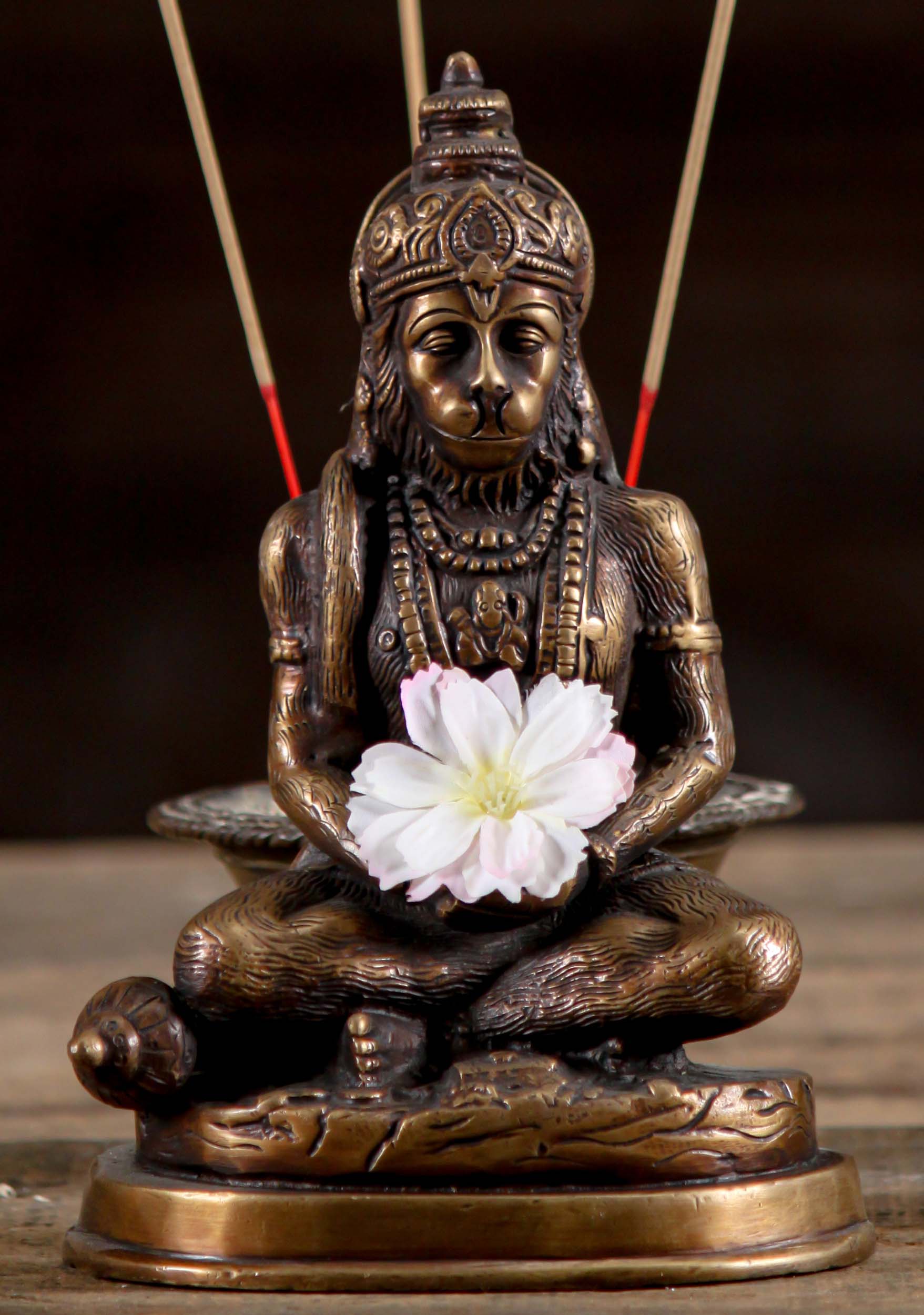 Brass Meditating Hanuman Statue 7"