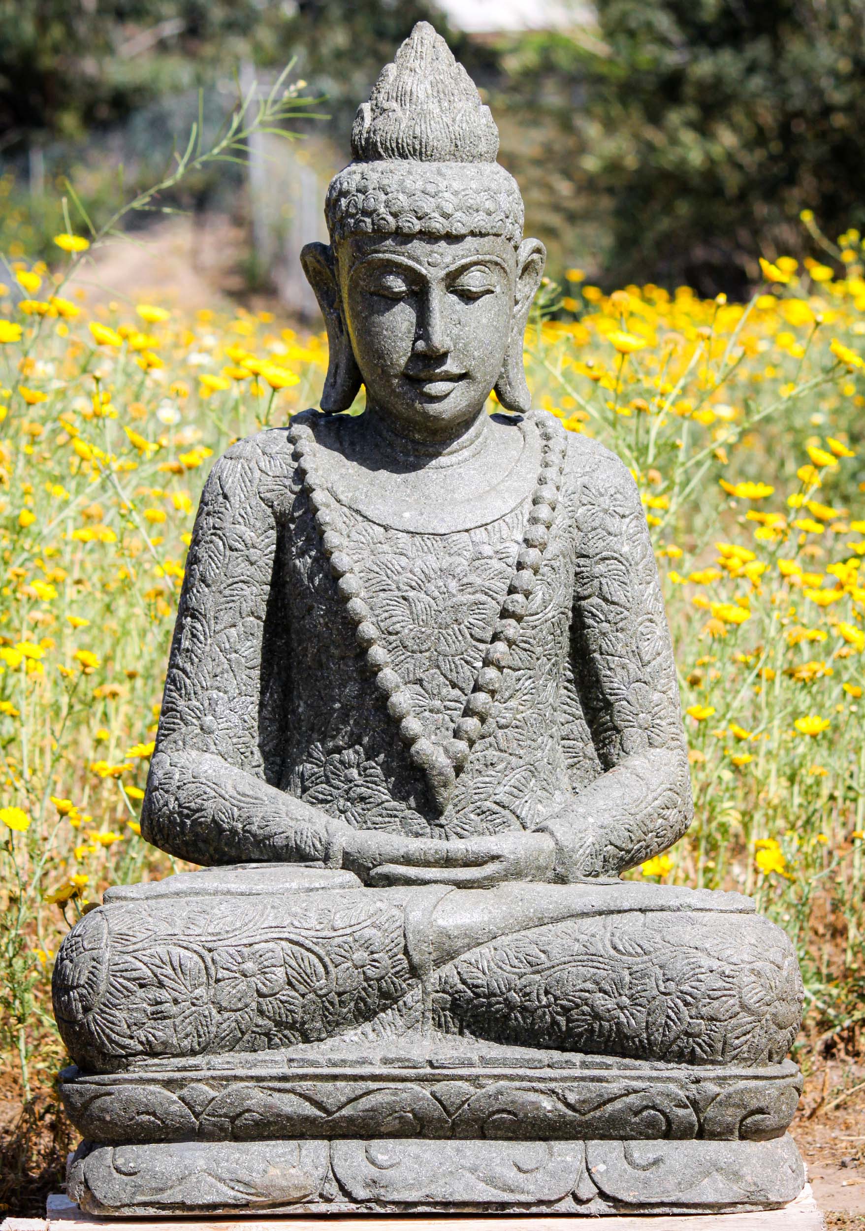 SOLD Stone Meditating Buddha Statue in Robes 40