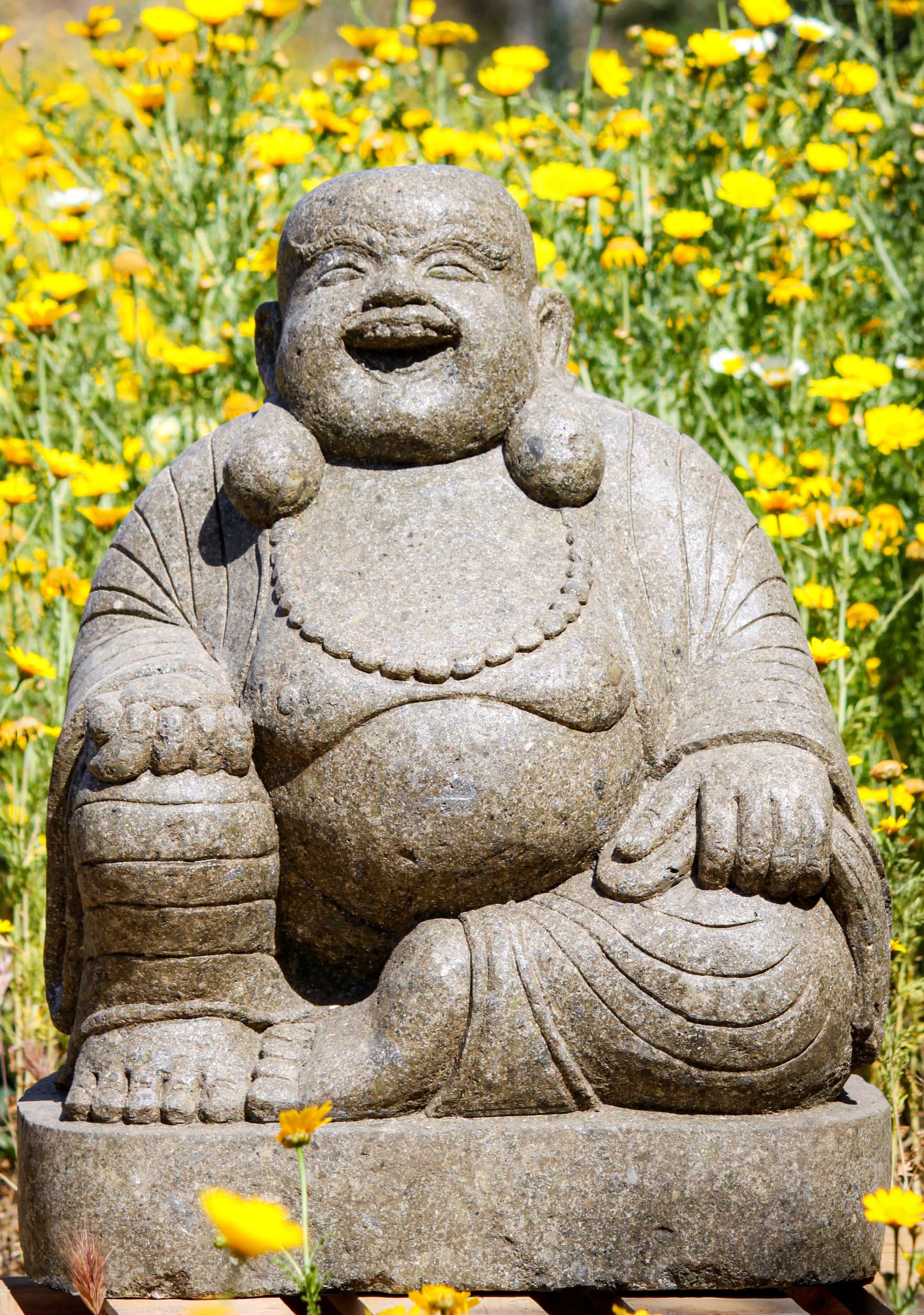 Stone Fat & Happy Garden Buddha Sculpture 24"