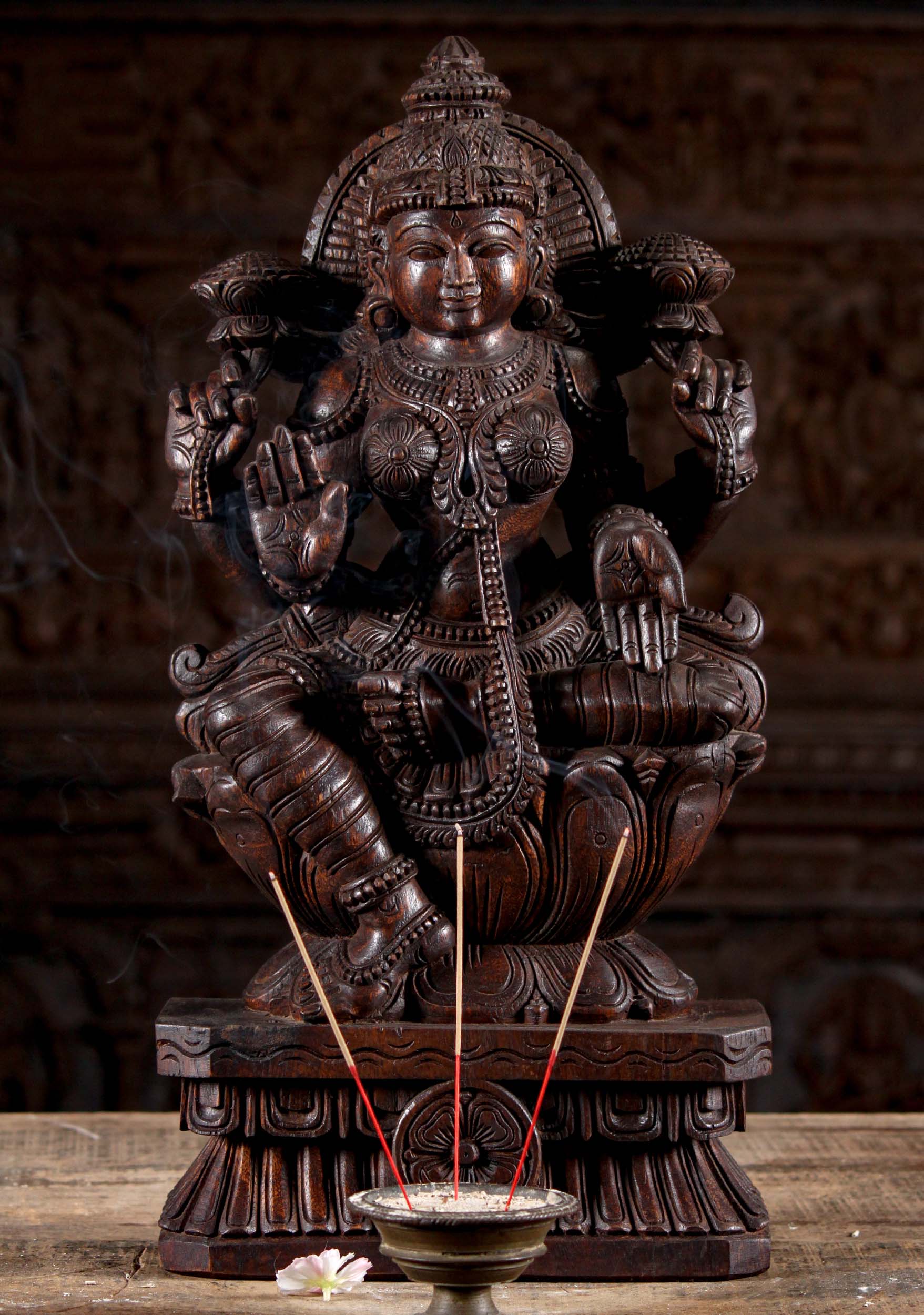 Wooden Abhaya Mudra Lakshmi Statue 24"