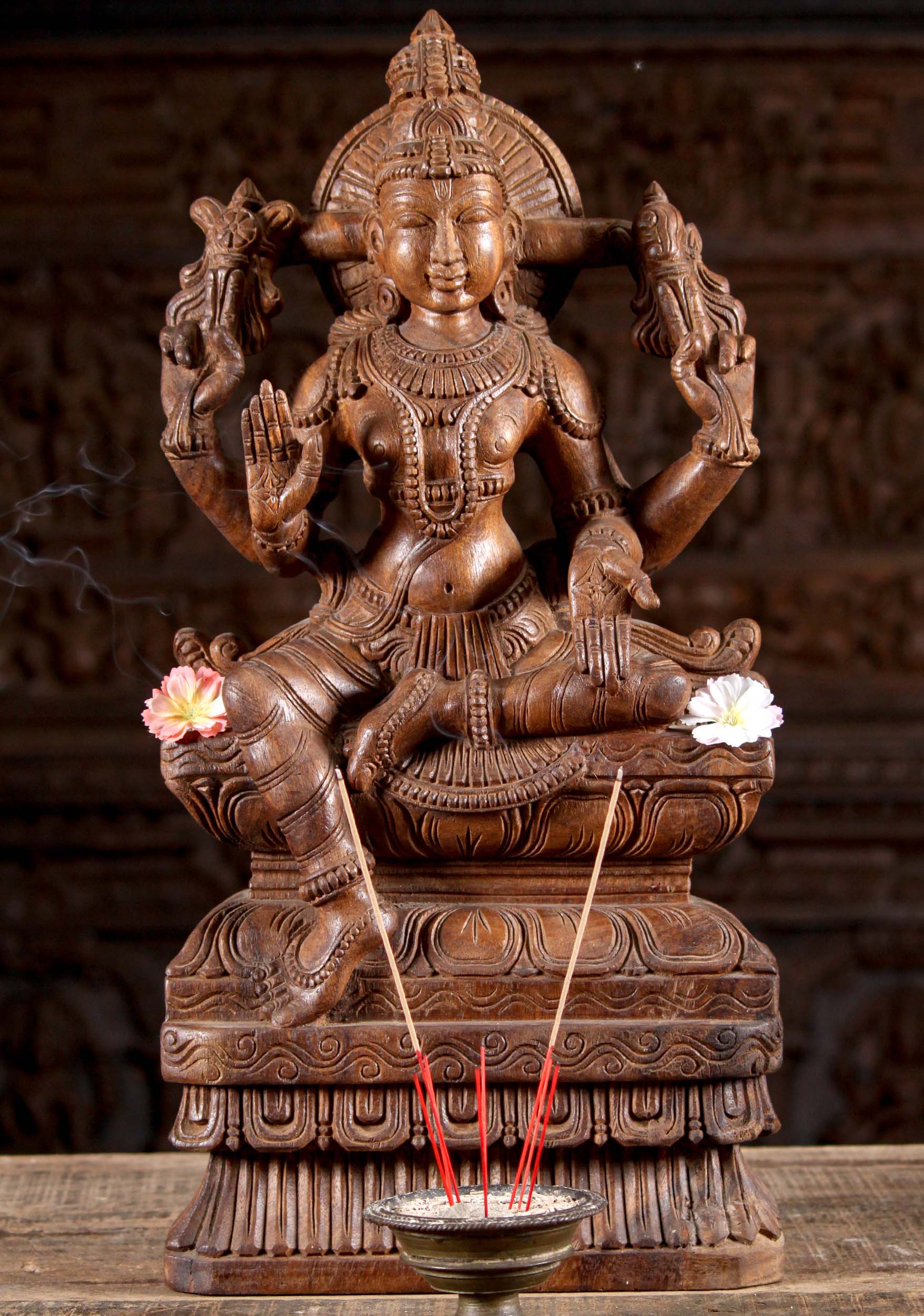 Wooden Seated Vishnu Sculpture 24"