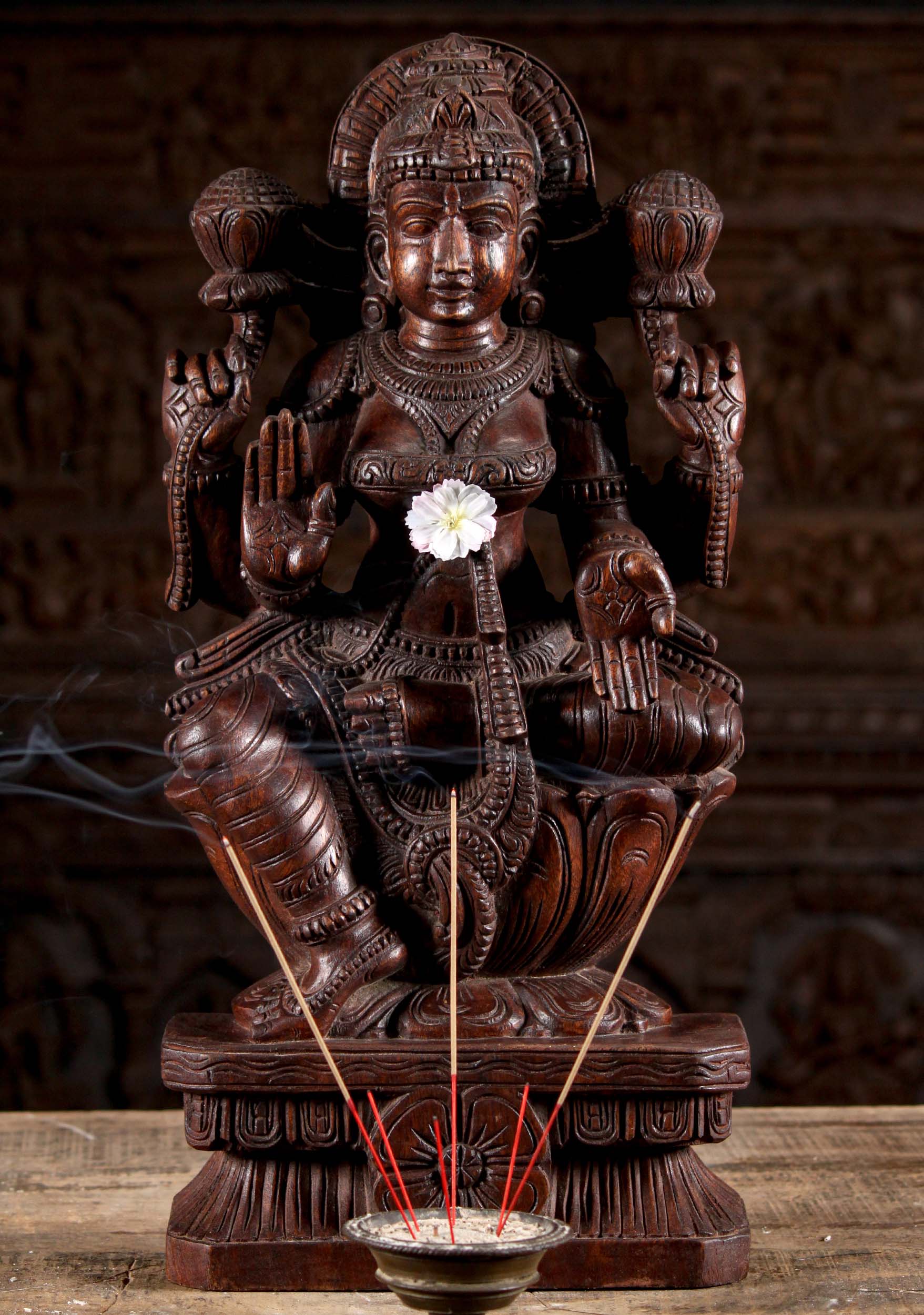 Wooden Abhaya Mudra Lakshmi Carving 24"