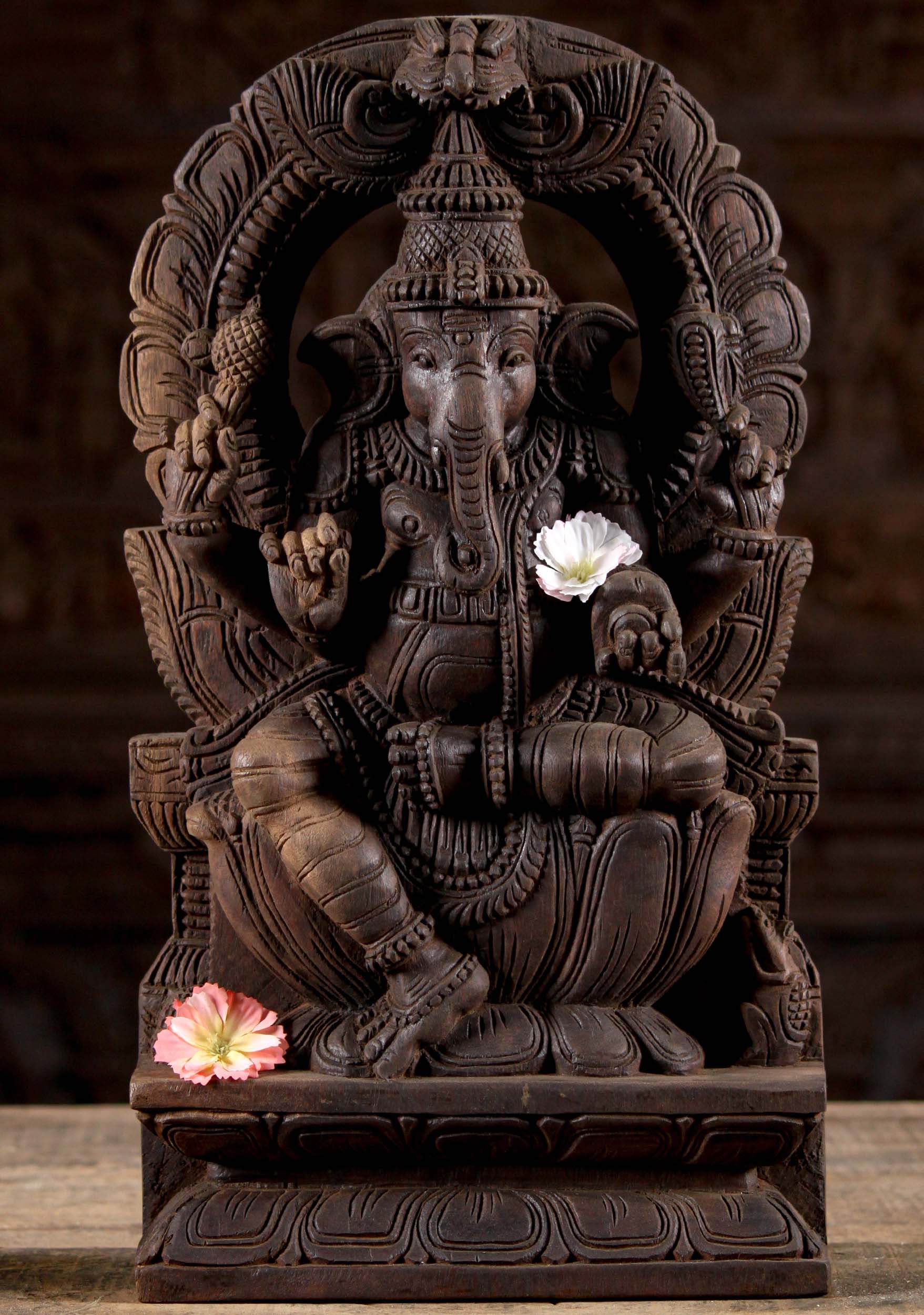 Wooden Ganesh Under Arch Statue 18"