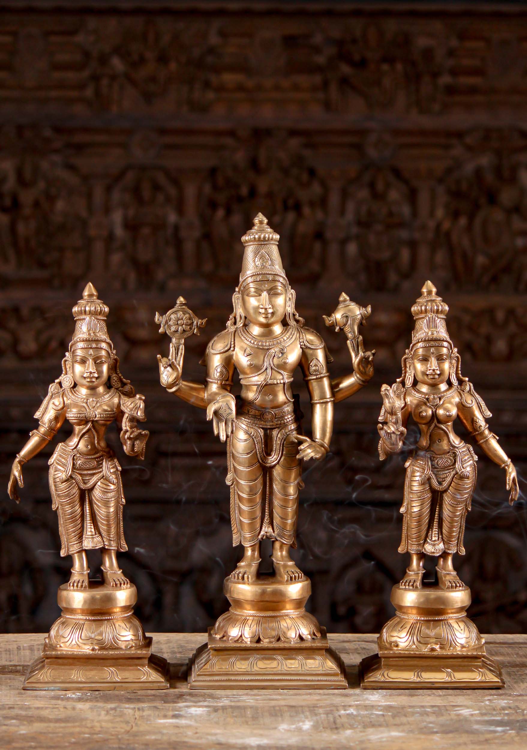 Bronze Vishnu Set with Shreedevi & Bhudevi 17"