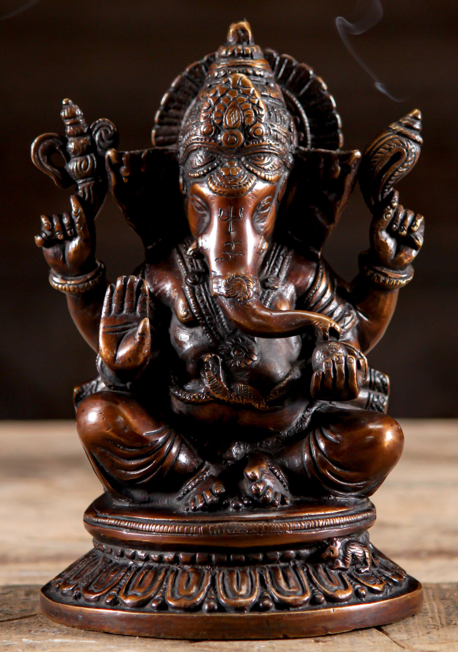 Small Brass Abhaya Mudra Ganesha Statue 8"