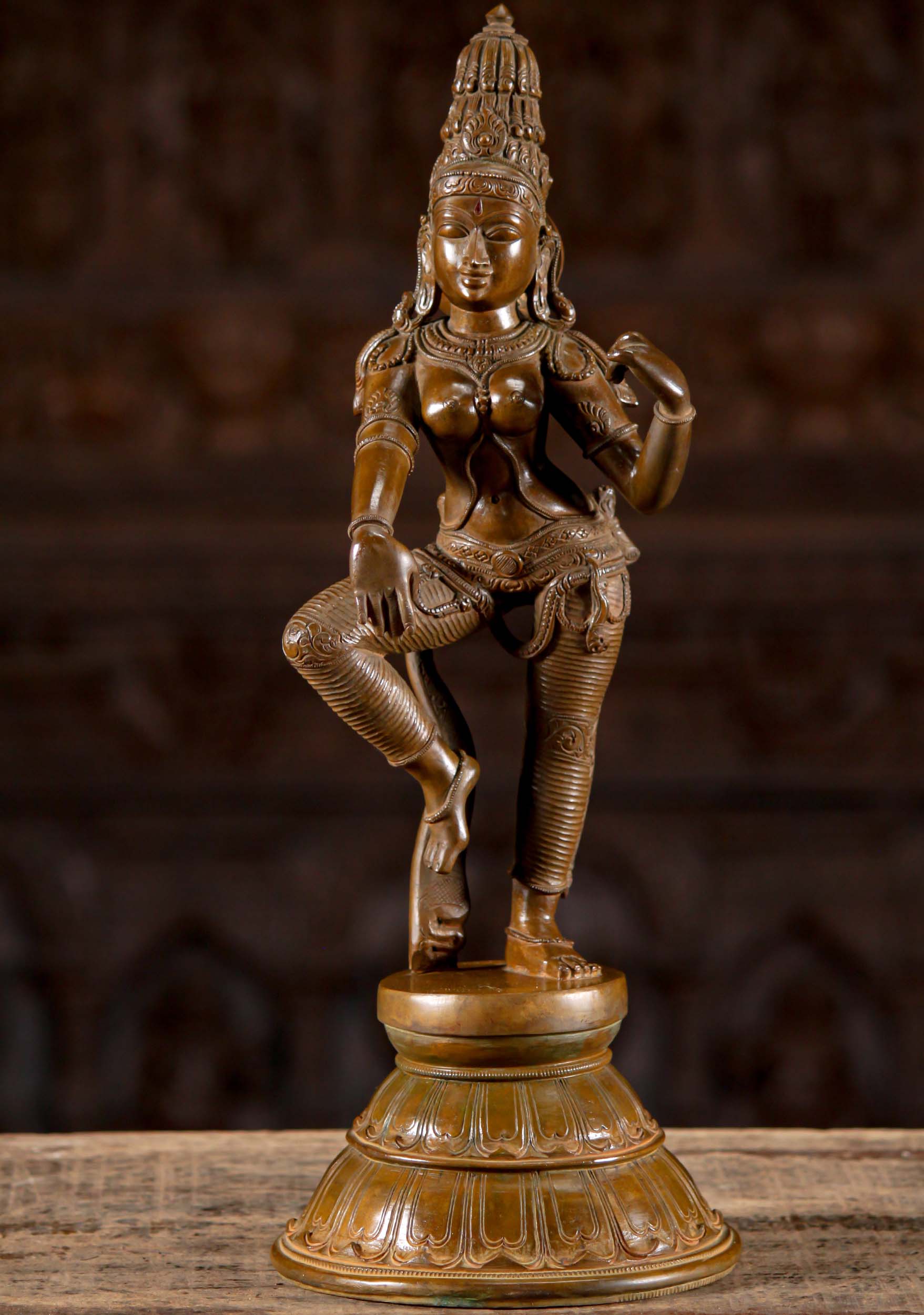 Bronze Hindu Goddess Parvati Statue With Right Leg Raised In Dance Perfect For Home Altar 185