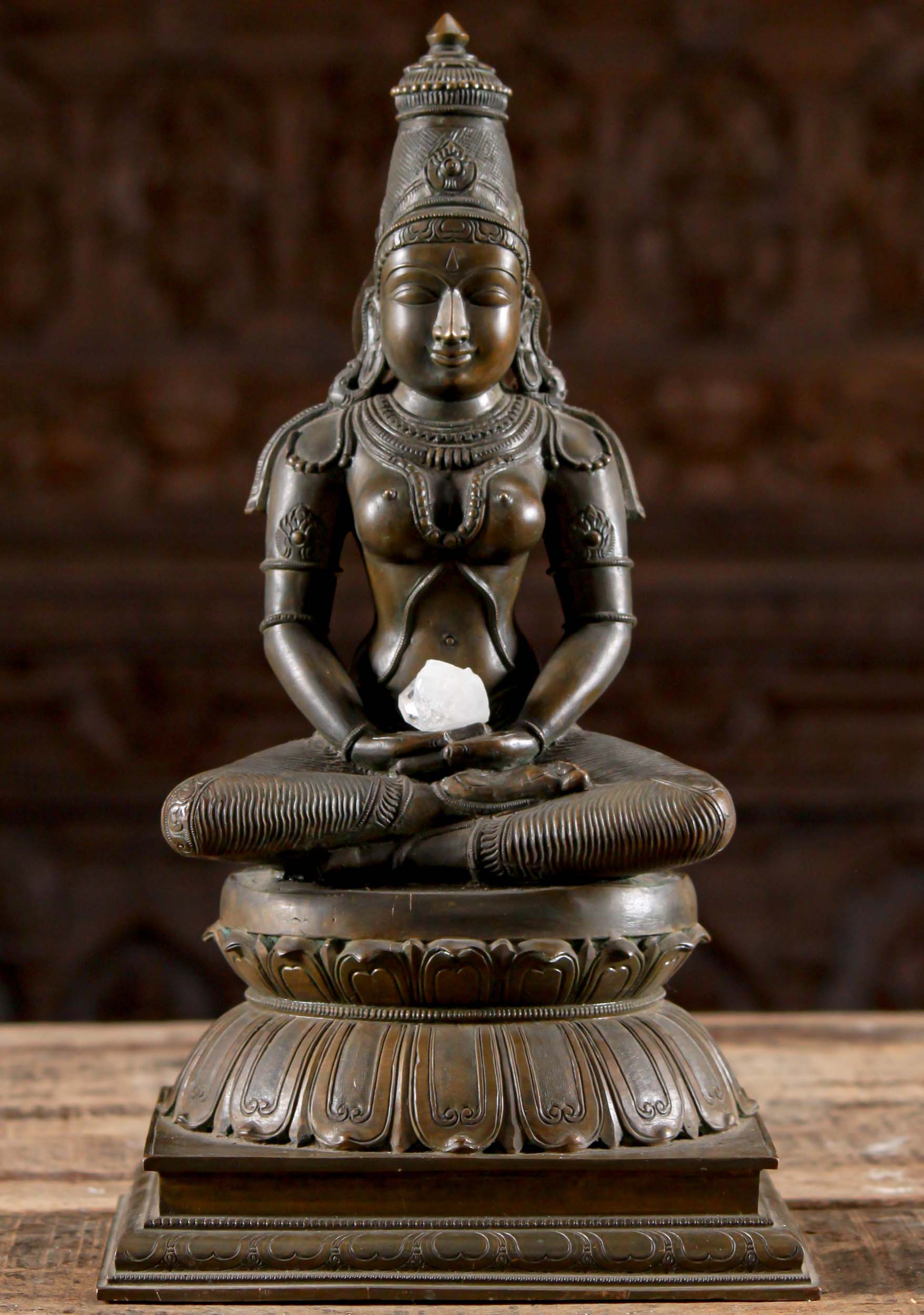 Bronze Meditating Parvati Sculpture in Half Lotus Seated Position or Ardhapadmasana 16"