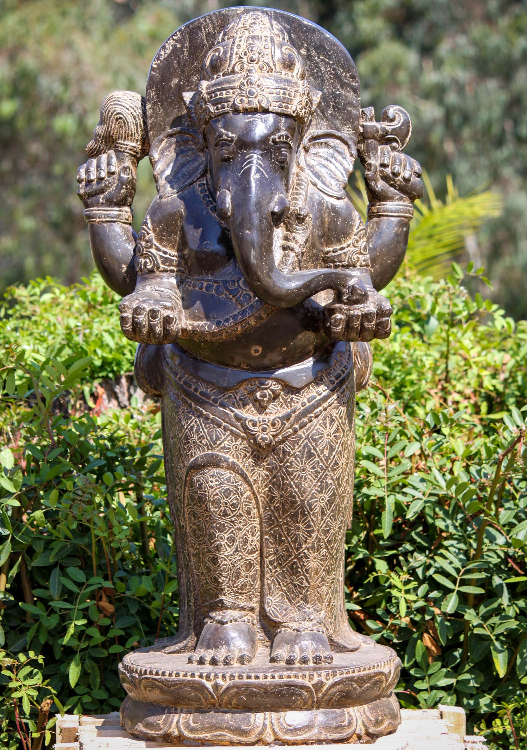 SOLD Stone Ganesha with Fly Whisk and an Ax Outdoor Garden Statue ...
