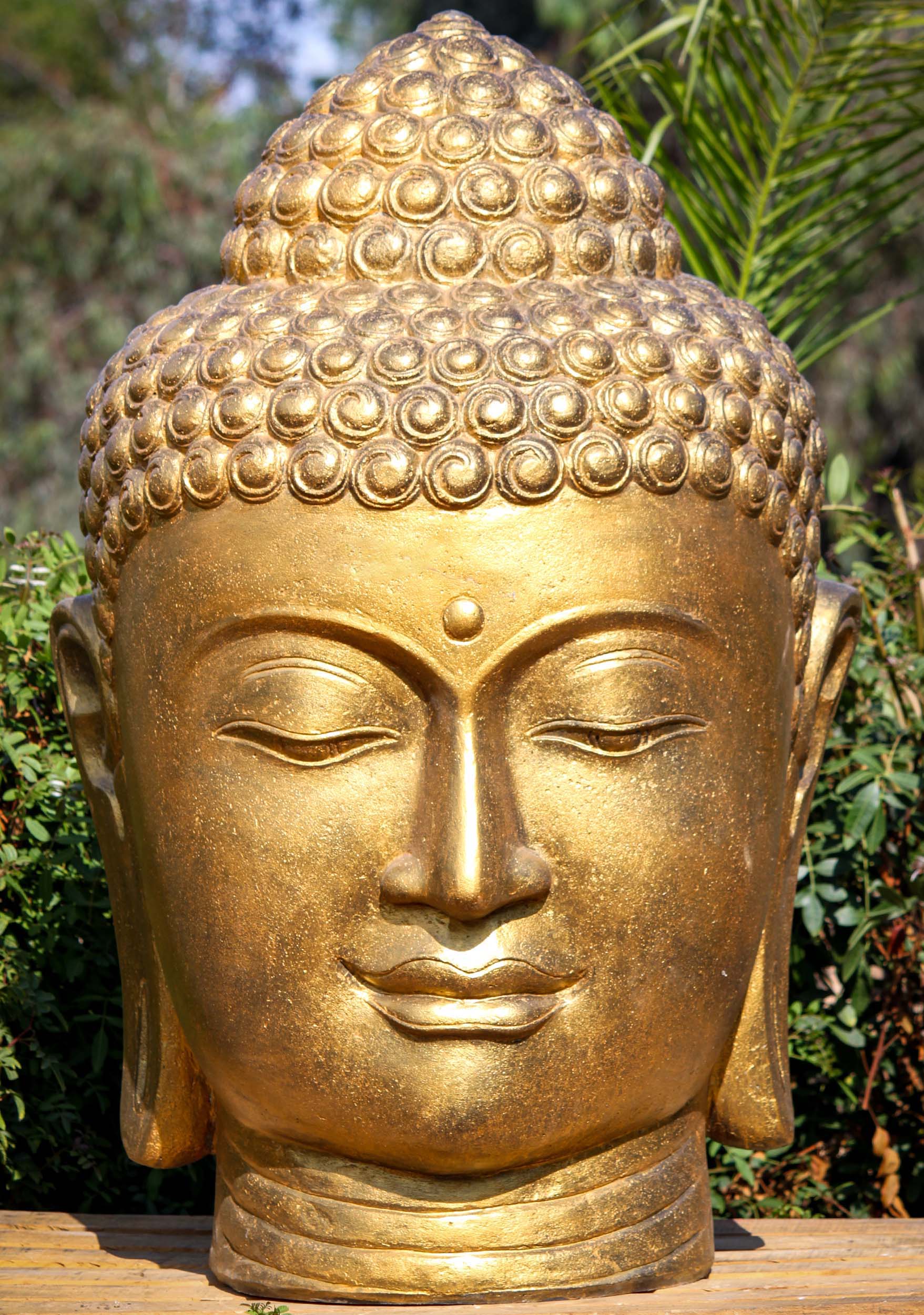 Gold Buddha Head Statue, Garden Buddha Head Sculpture, Large Gold ...