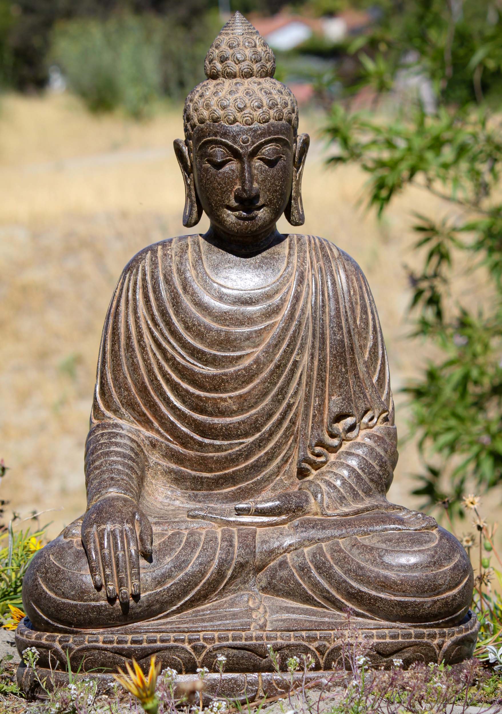 SOLD Stone Earth Touching Garden Buddha Statue Zen Buddhist Figure ...