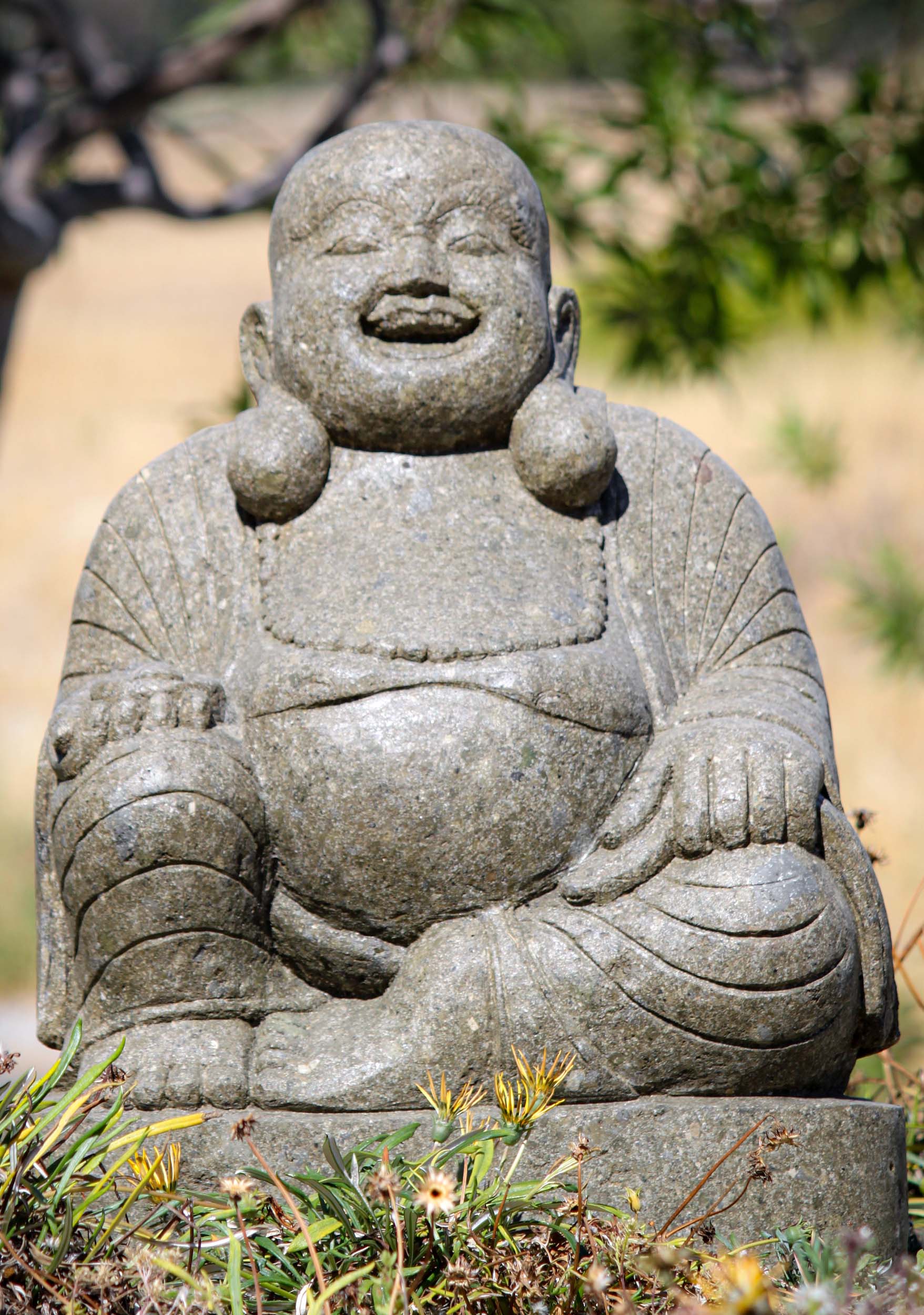 Lava Stone Seated Fat & Happy Laughing Lucky Garden Buddha Sculpture 25"