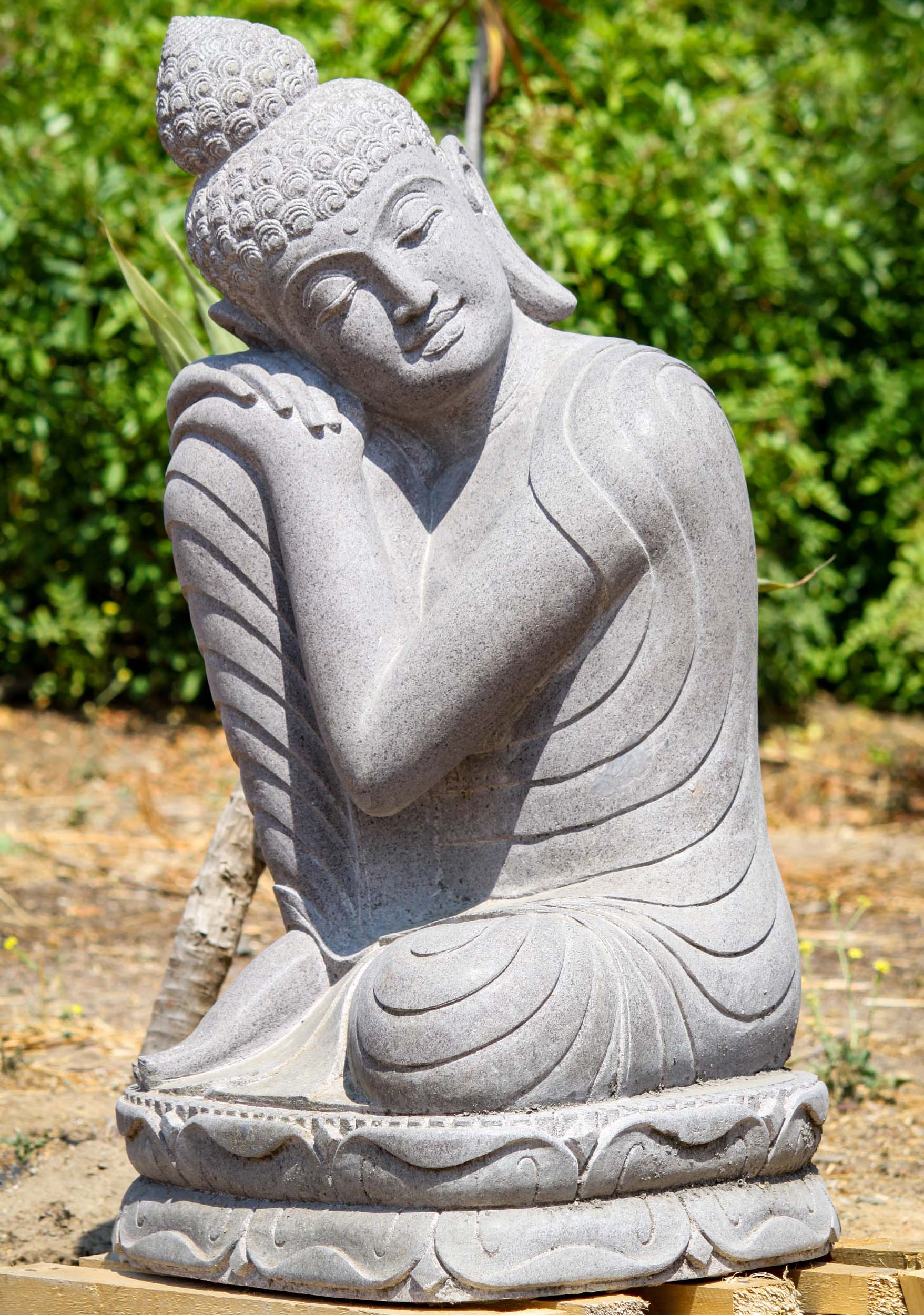 Peaceful Resting Stone Smiling Buddha with Hands on Knees Known as the Dreaming Buddha 36"