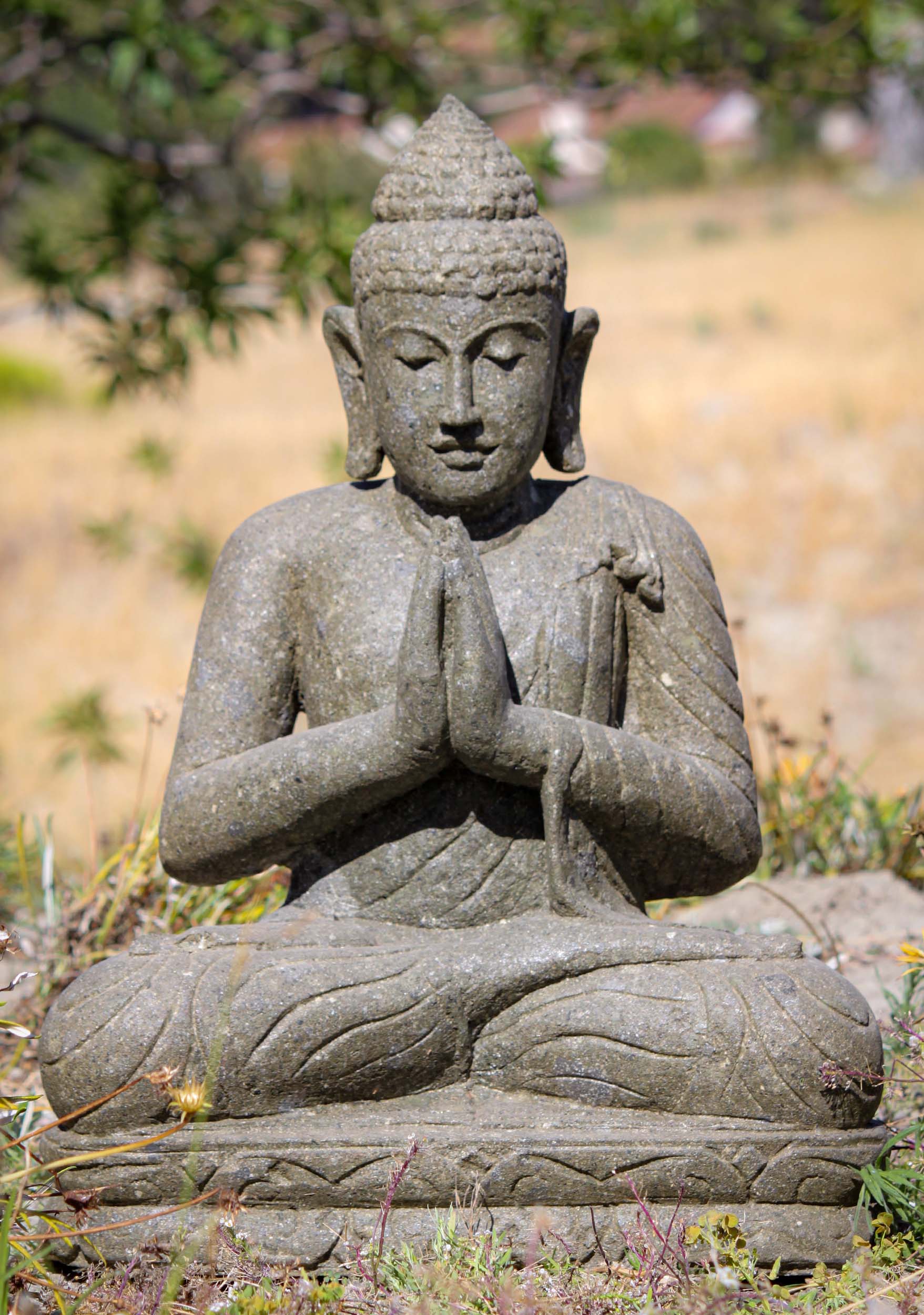 Seated Lava Stone Namaste Buddha Sculpture for Home Garden Statue 26"