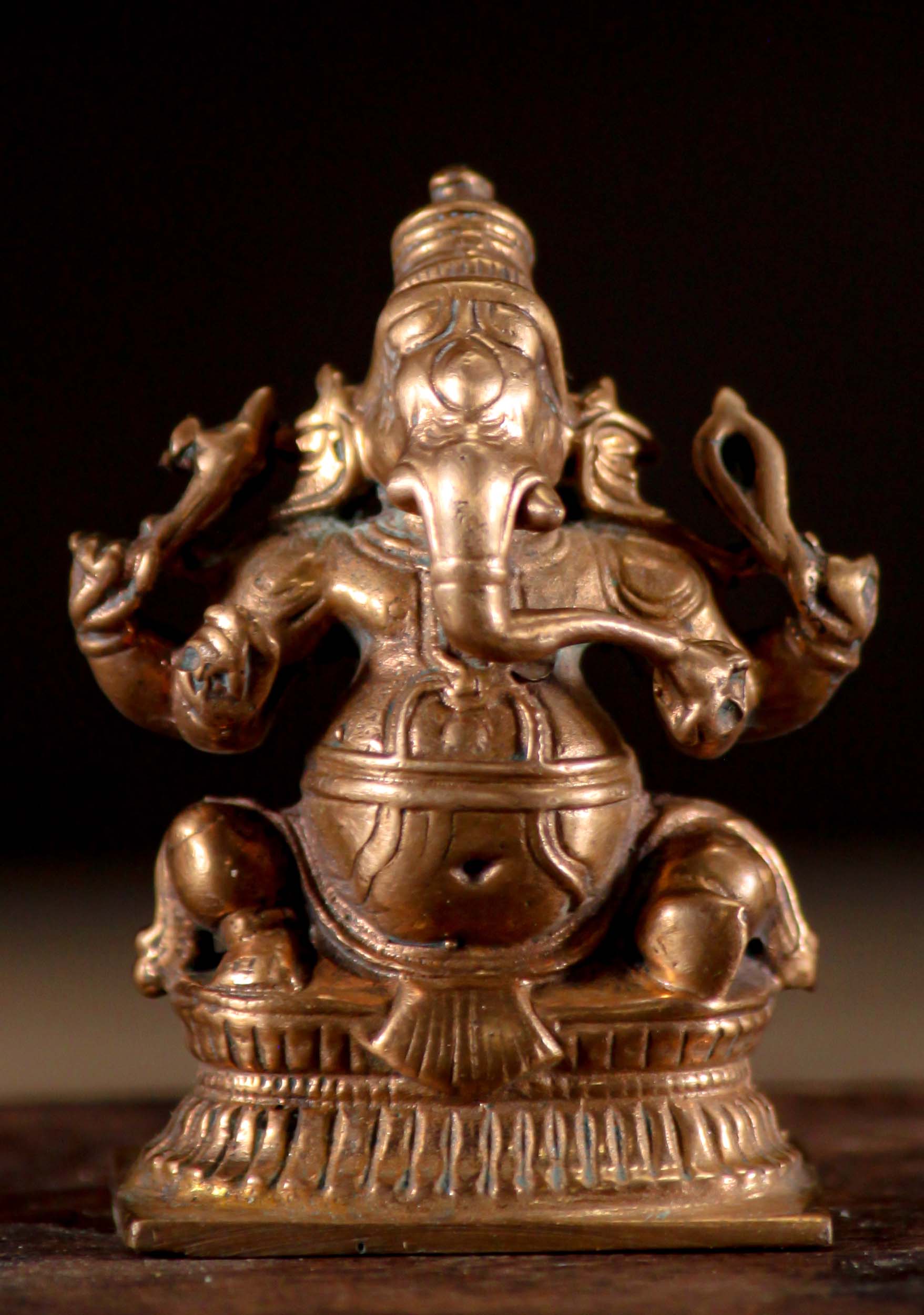 Small Bronze Hand Crafted Seated Ganesha with Goad and Noose Sculpture 1.5"