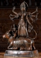 Brass Statue of Hindu Goddess Durga with 8 Arms Standing on Buffalo Demon,  Mahishasura 22 (#134bb15D): Hindu Gods & Buddha Statues