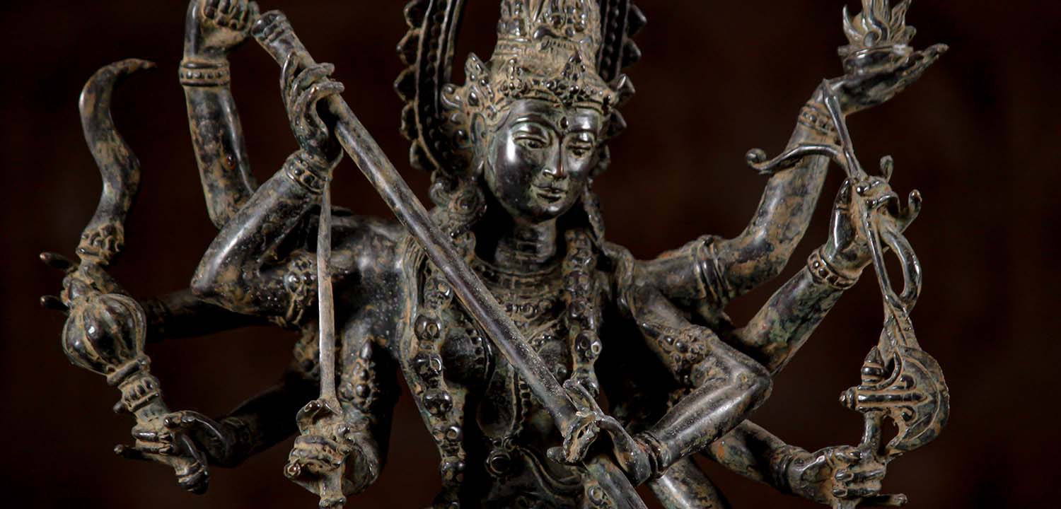 SOLD Brass Statue of Hindu Goddess Durga with 10 Arms Dancing on Buffalo  Demon, Mahishasura 22 (#134bb23): Hindu Gods & Buddha Statues