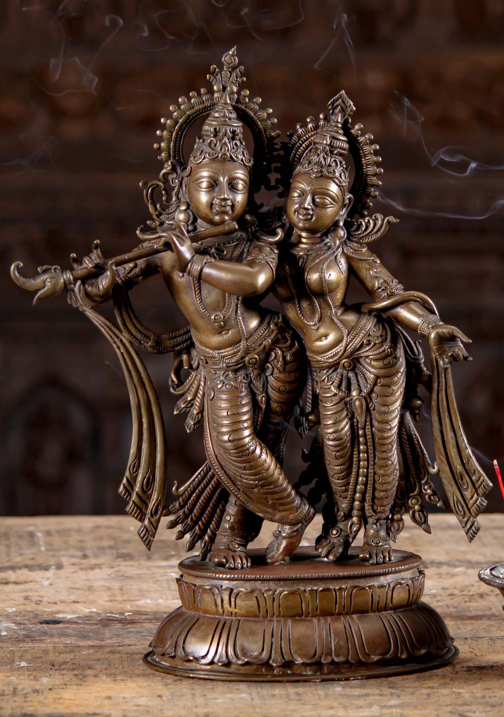 Bangladeshi Lost Wax Method Bronze Gopal Krishna & Dancing Radha Statue 16"