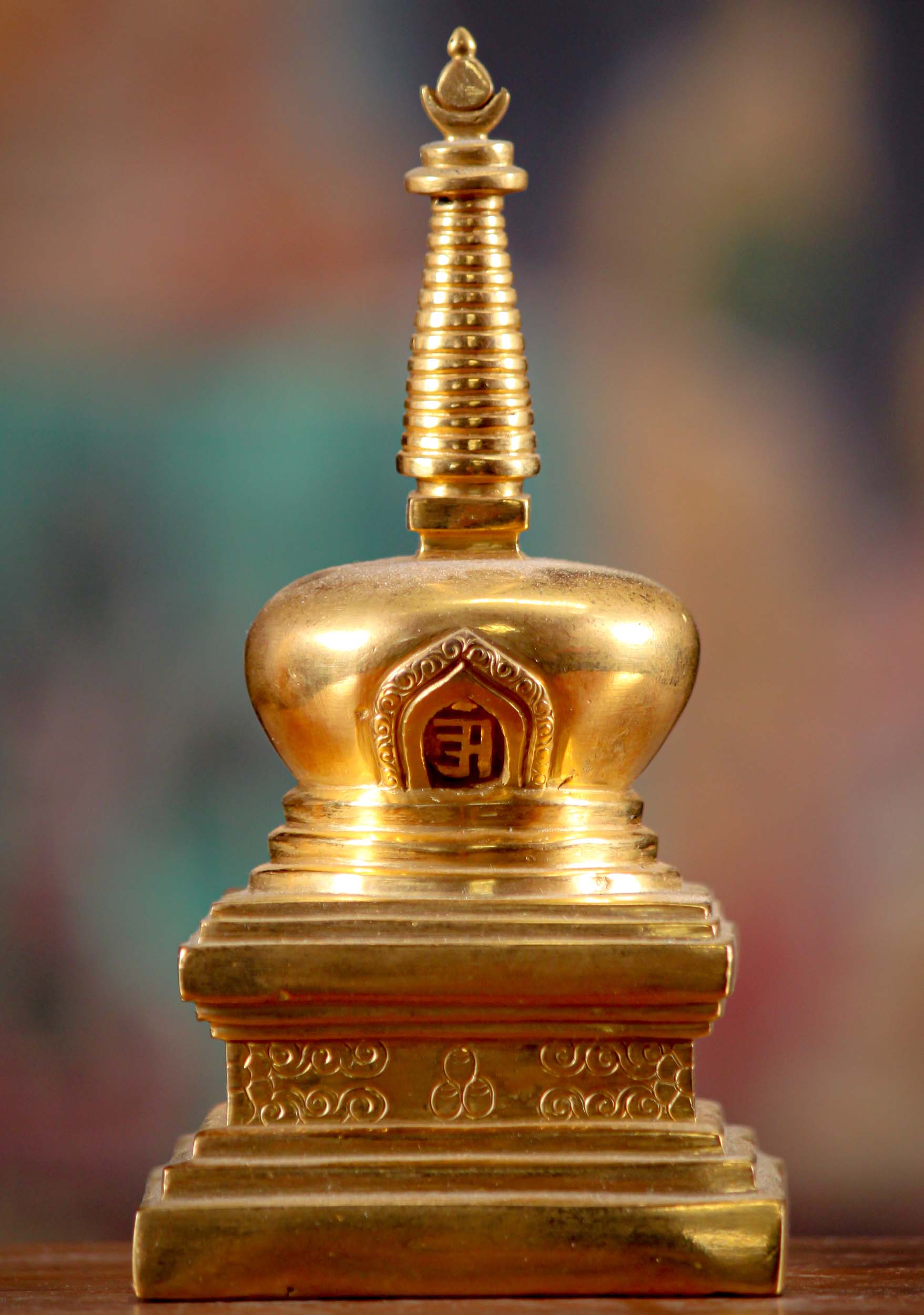 Golden Copper Buddhist Stupa, Dagoba, Chorten, Pagoda, Representing the Buddha's Burial Mound 6